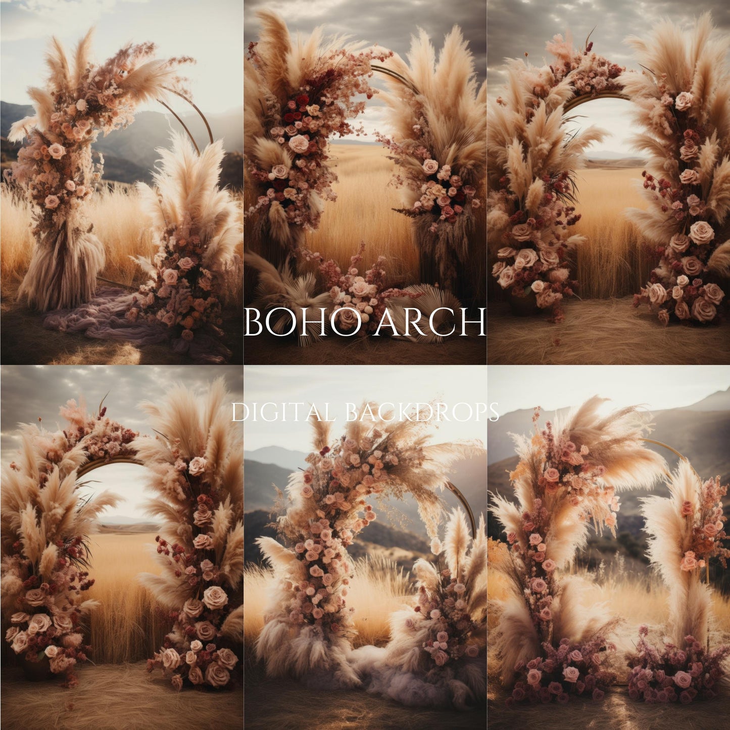 Boho Floral Arch Photo Studio Digital Backdrops