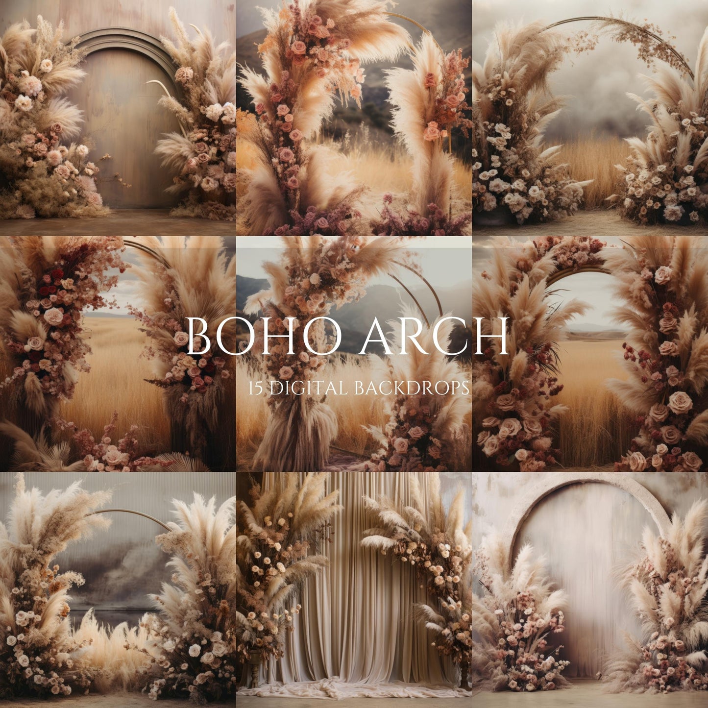 Boho Floral Arch Photo Studio Digital Backdrops