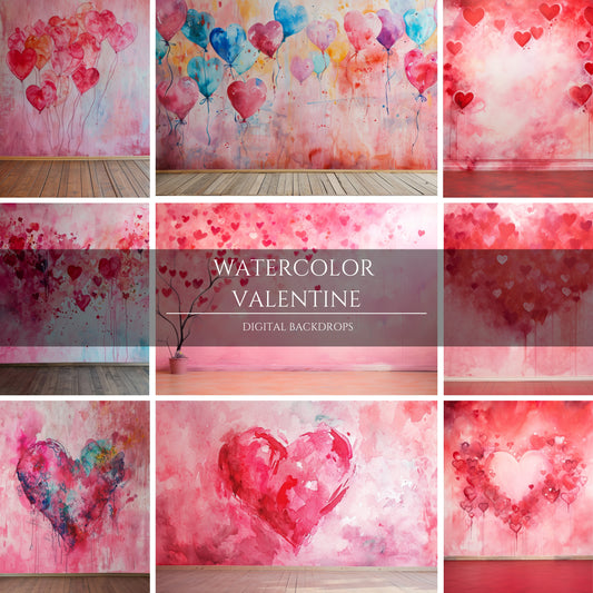 Watercolor Bundle Valentine Digital Backdrops