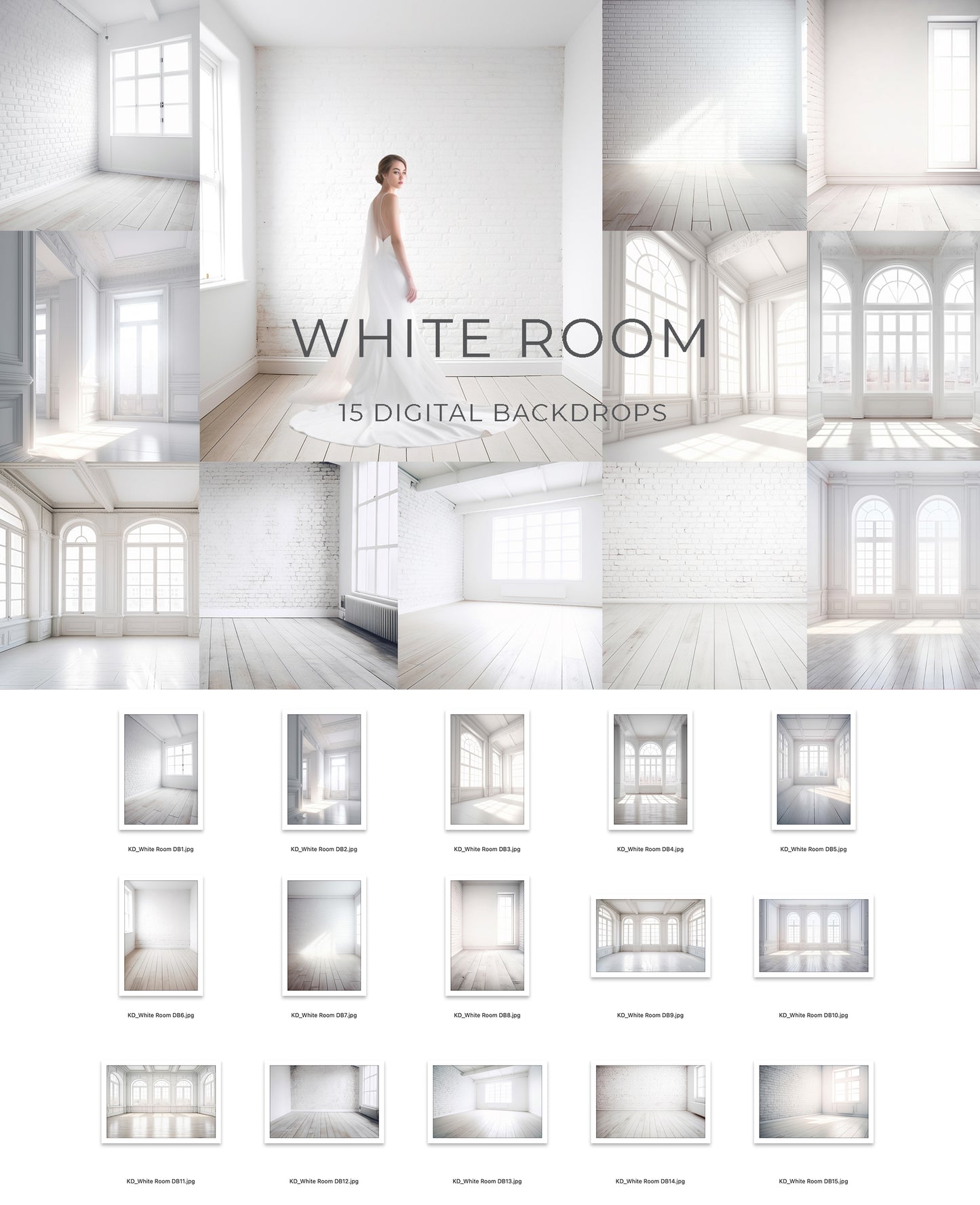 15 White Room Digital Photo Backdrops