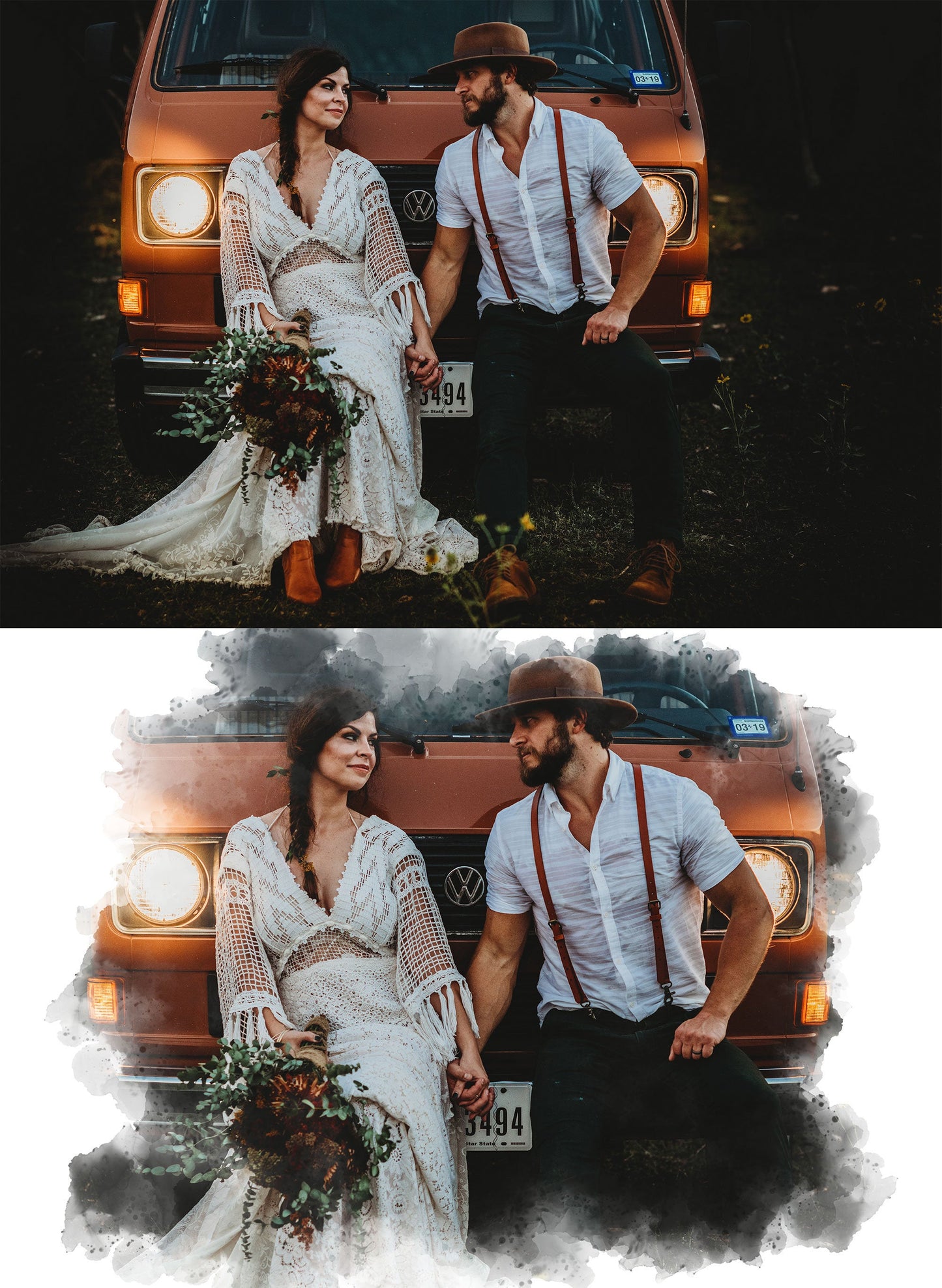 Watercolor Portrait Photo Mask PSD Template