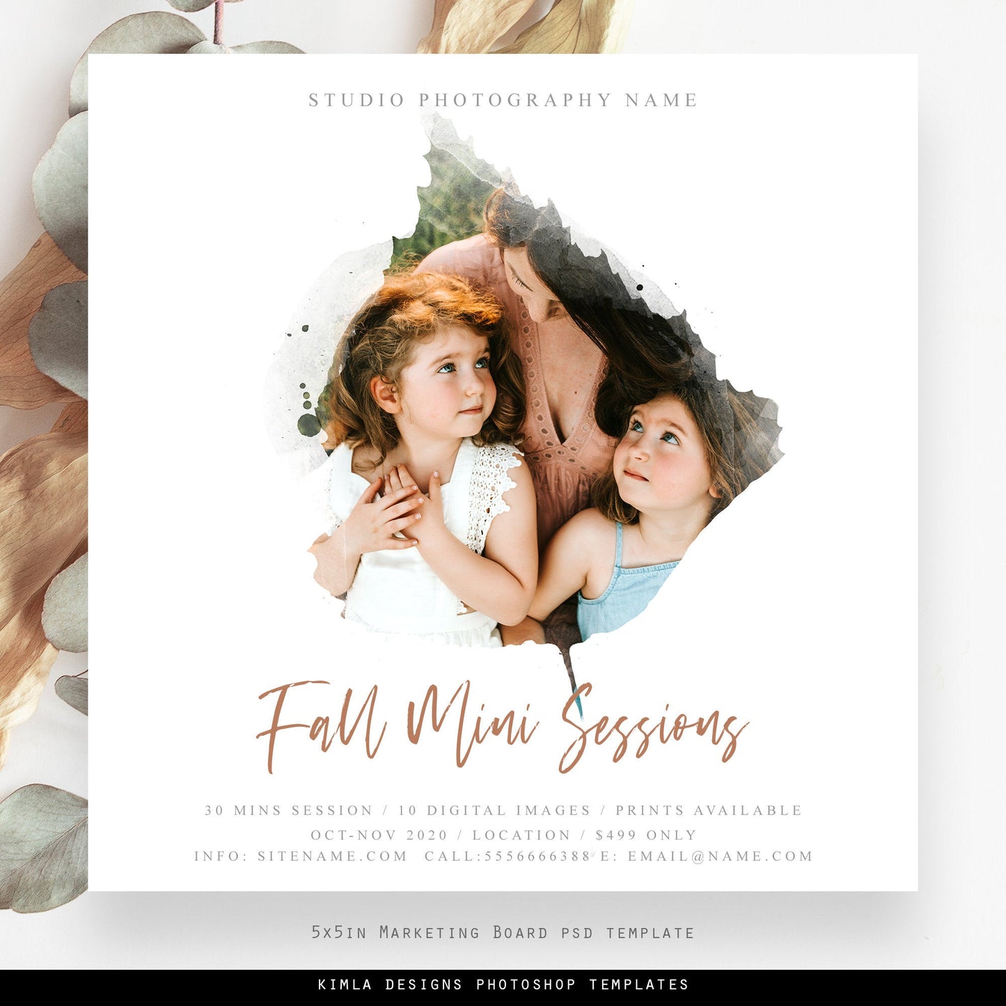 Fall Mini Session Template, Watercolor Photo Mask