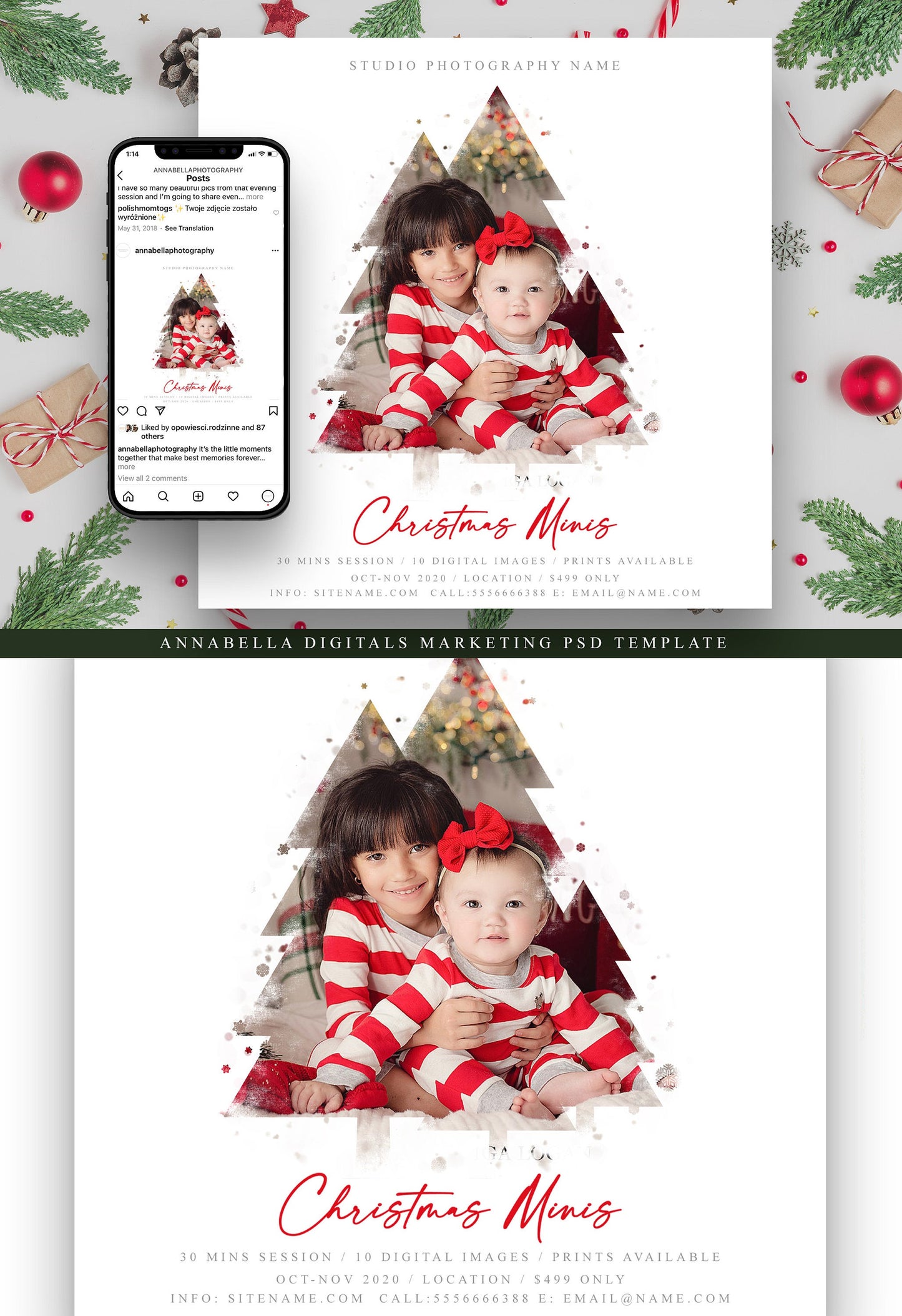 Christmas Mini Session, Photoshop Template