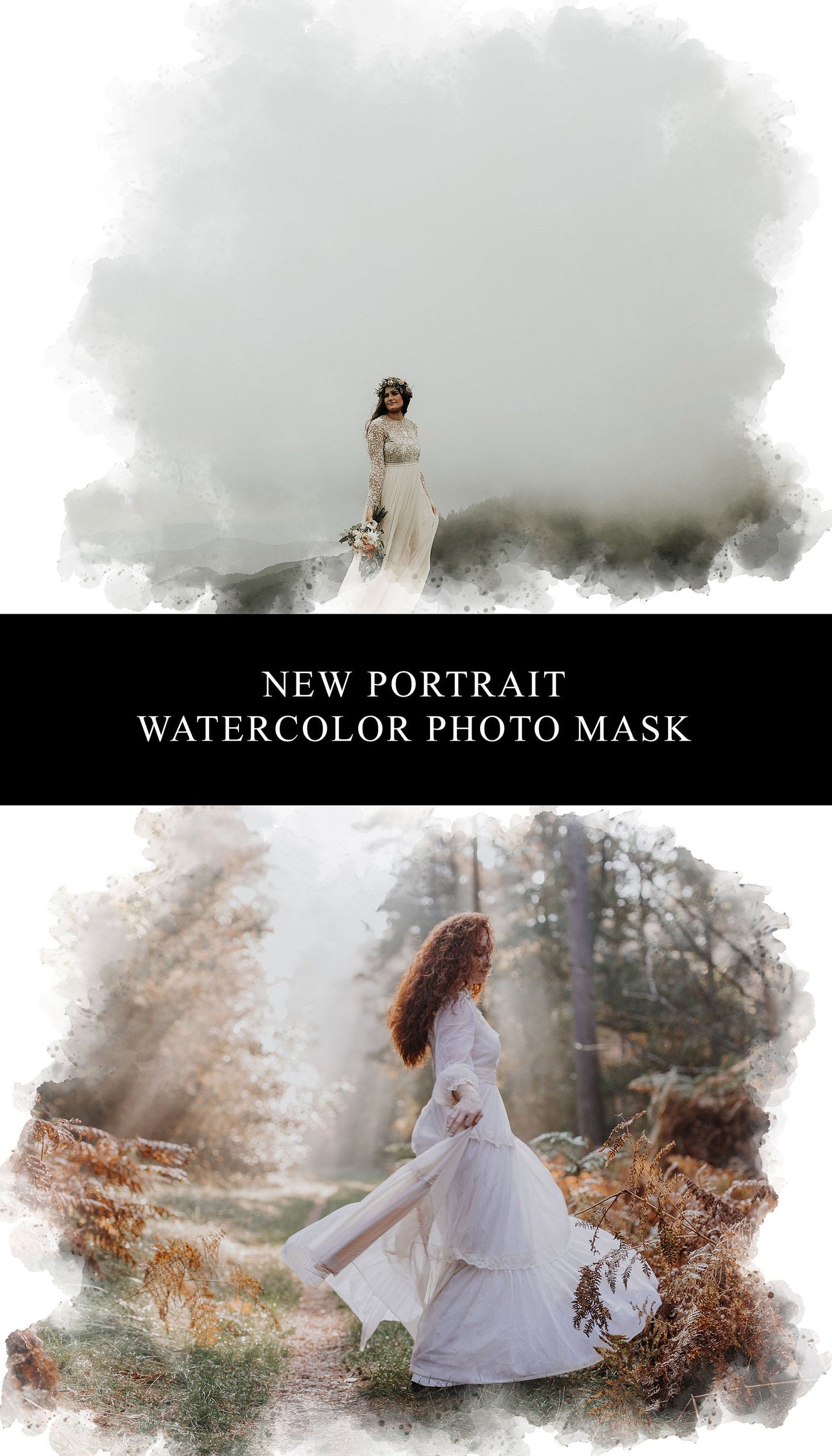Watercolor Portrait Photo Mask PSD Template