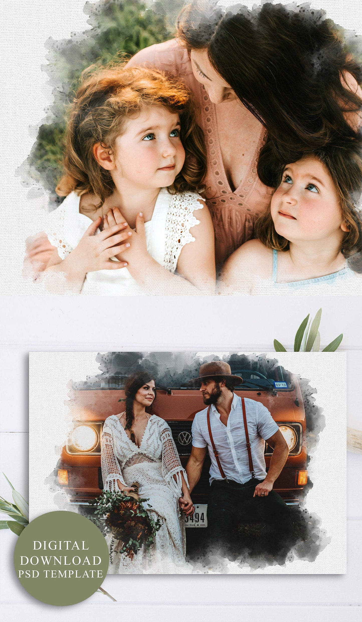 Watercolor Portrait Photo Mask PSD Template