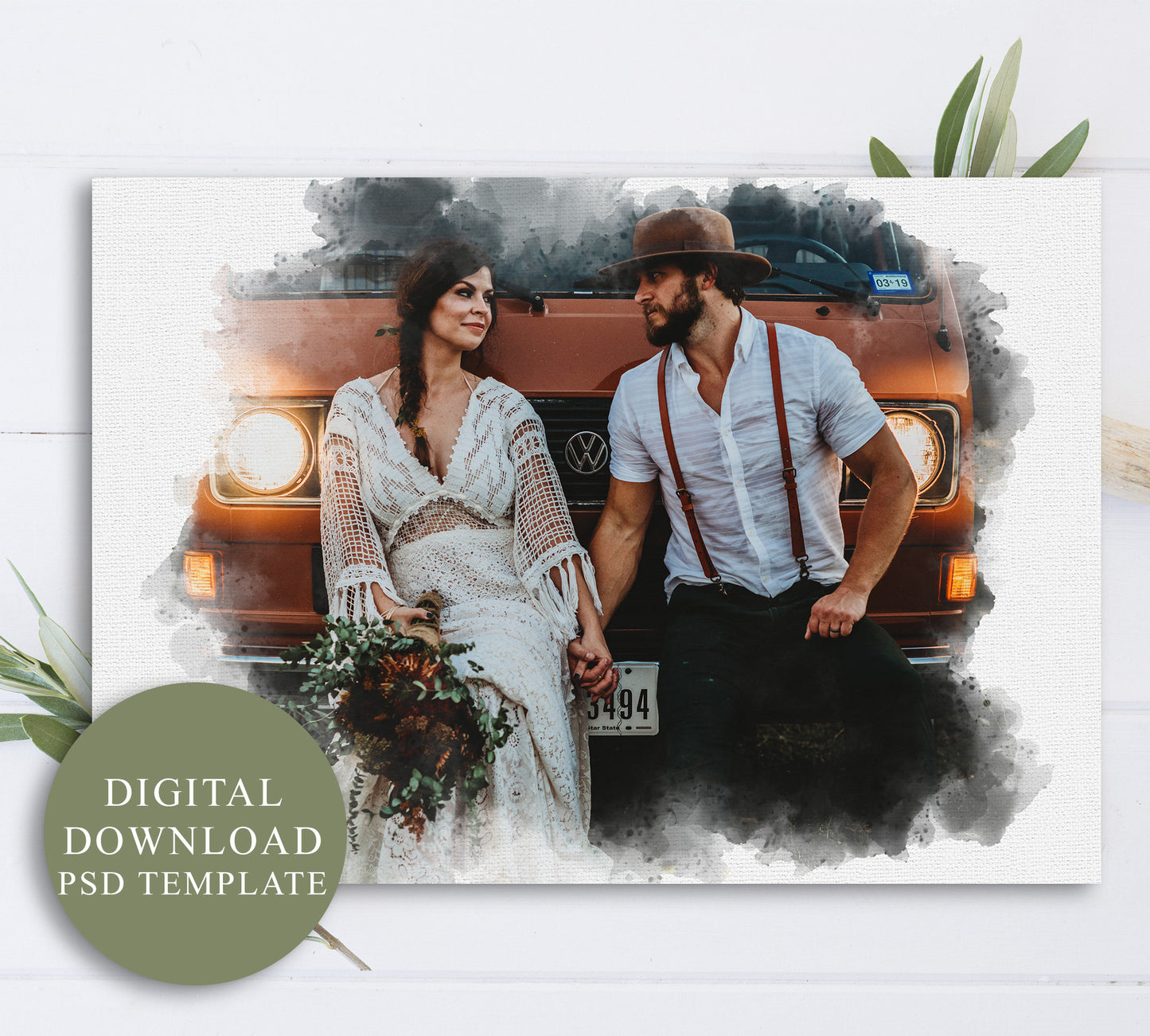 Watercolor Portrait Photo Mask PSD Template