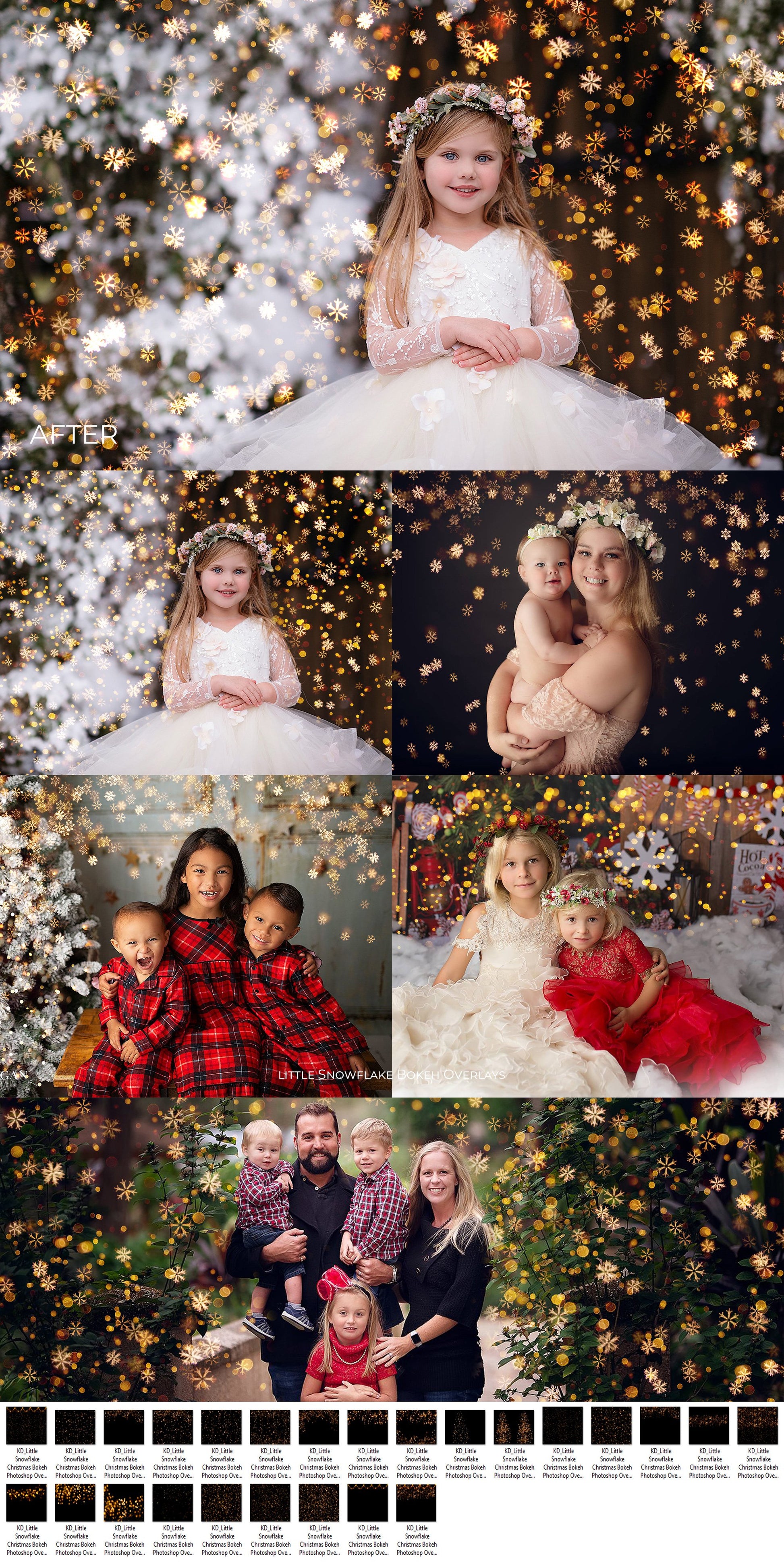 Little Snowflake Christmas Golden Bokeh Photo Overlays - Photoshop Overlays, Digital Backgrounds and Lightroom Presets