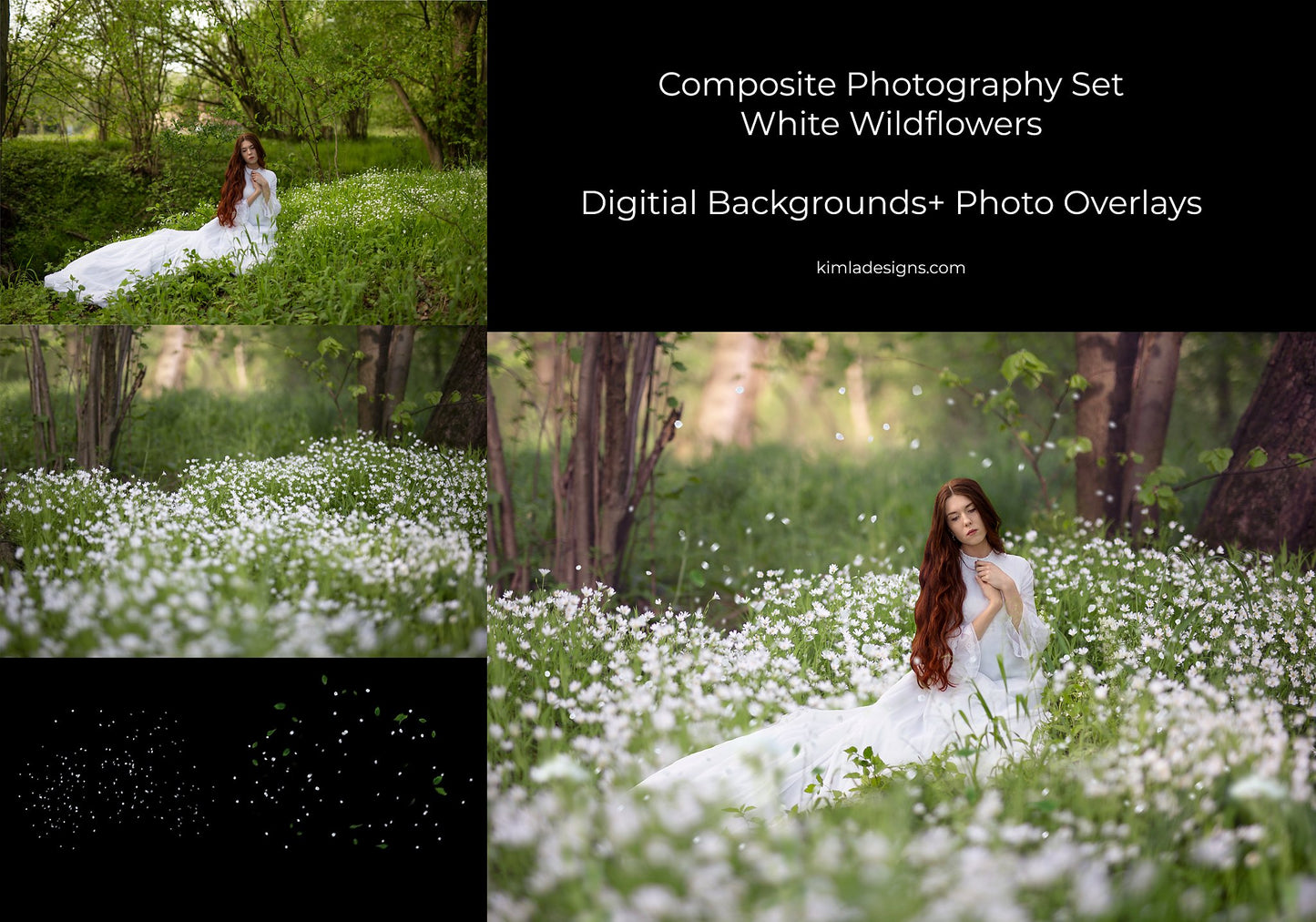 White Wildflowers Composite Photography Set - Photoshop Overlays, Digital Backgrounds and Lightroom Presets