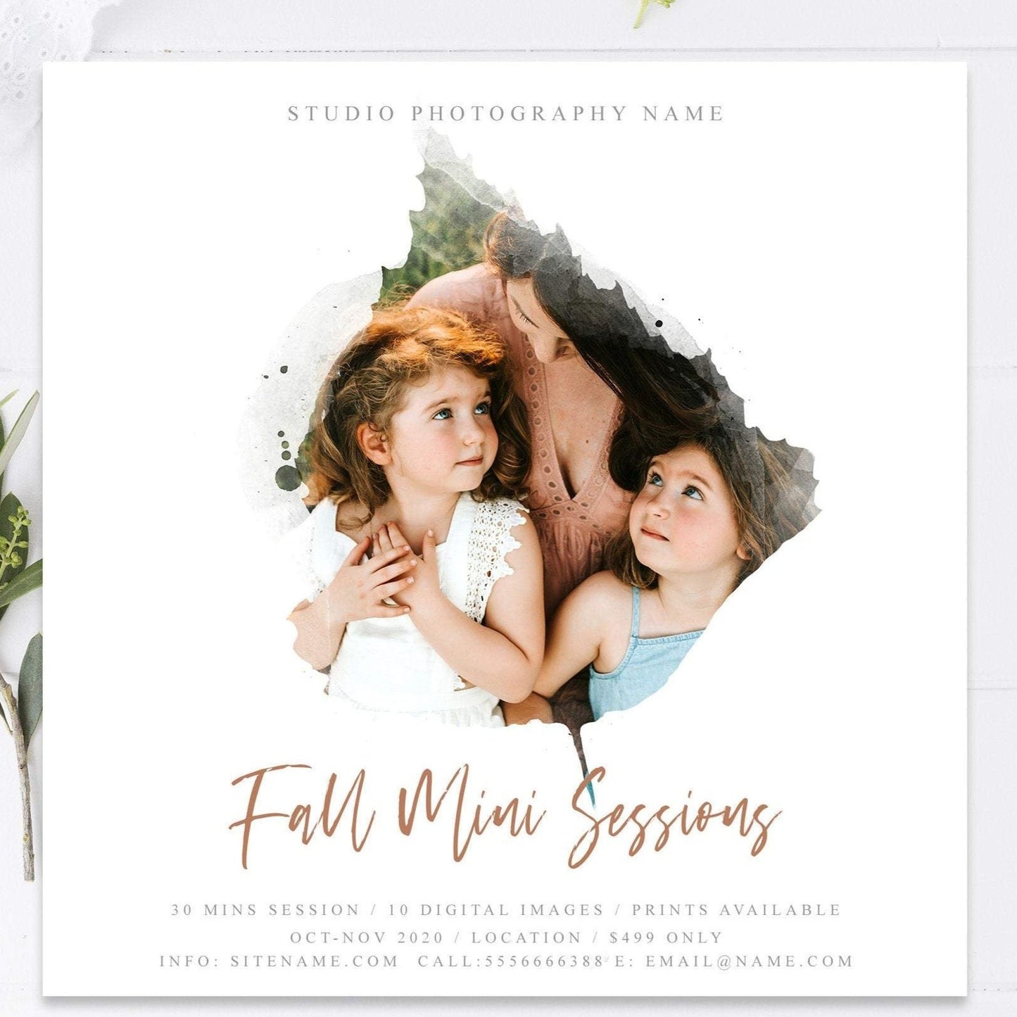 Fall Mini Session Template, Watercolor Photo Mask