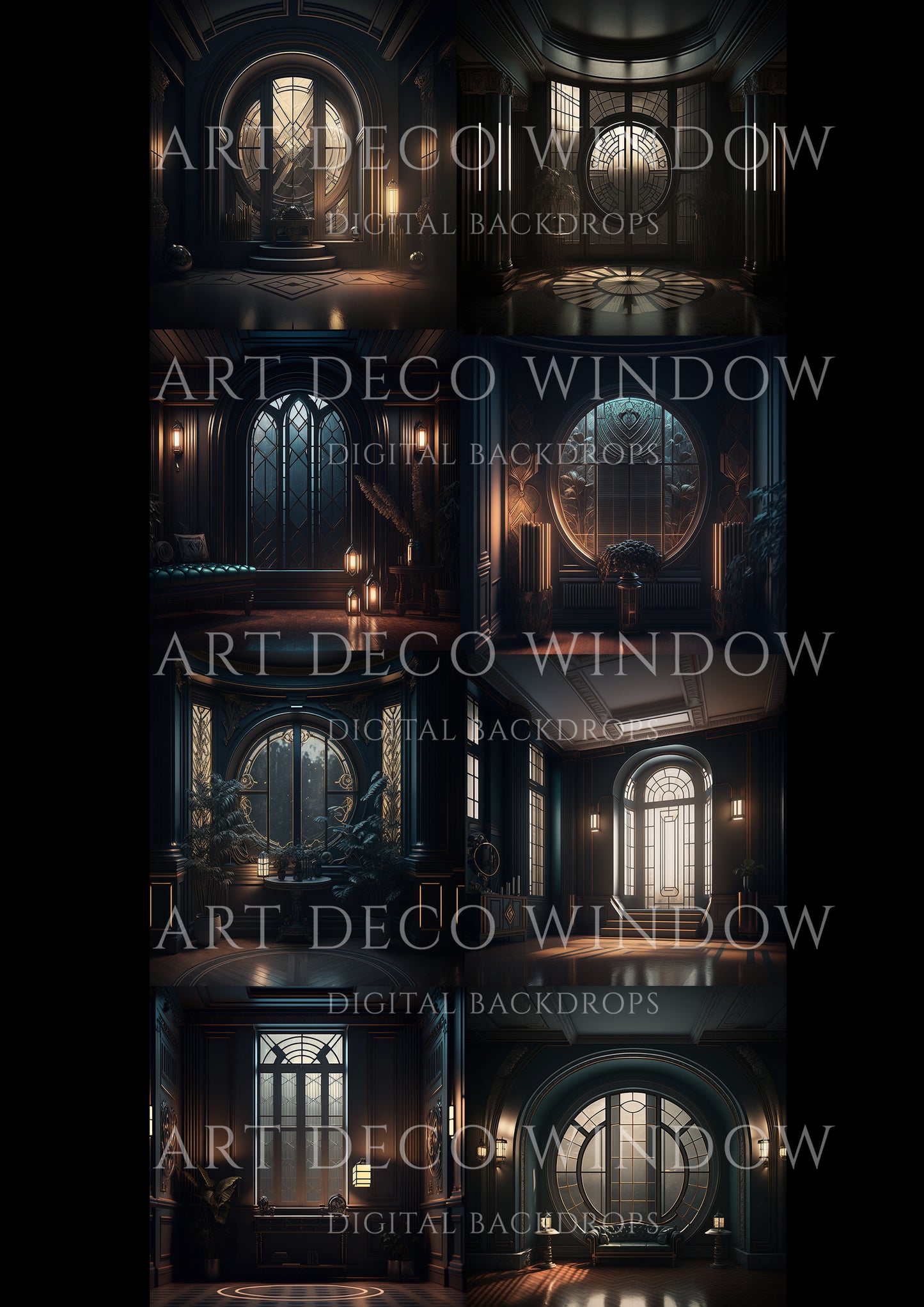 8 Art Deco Dark Room Digital Backdrop
