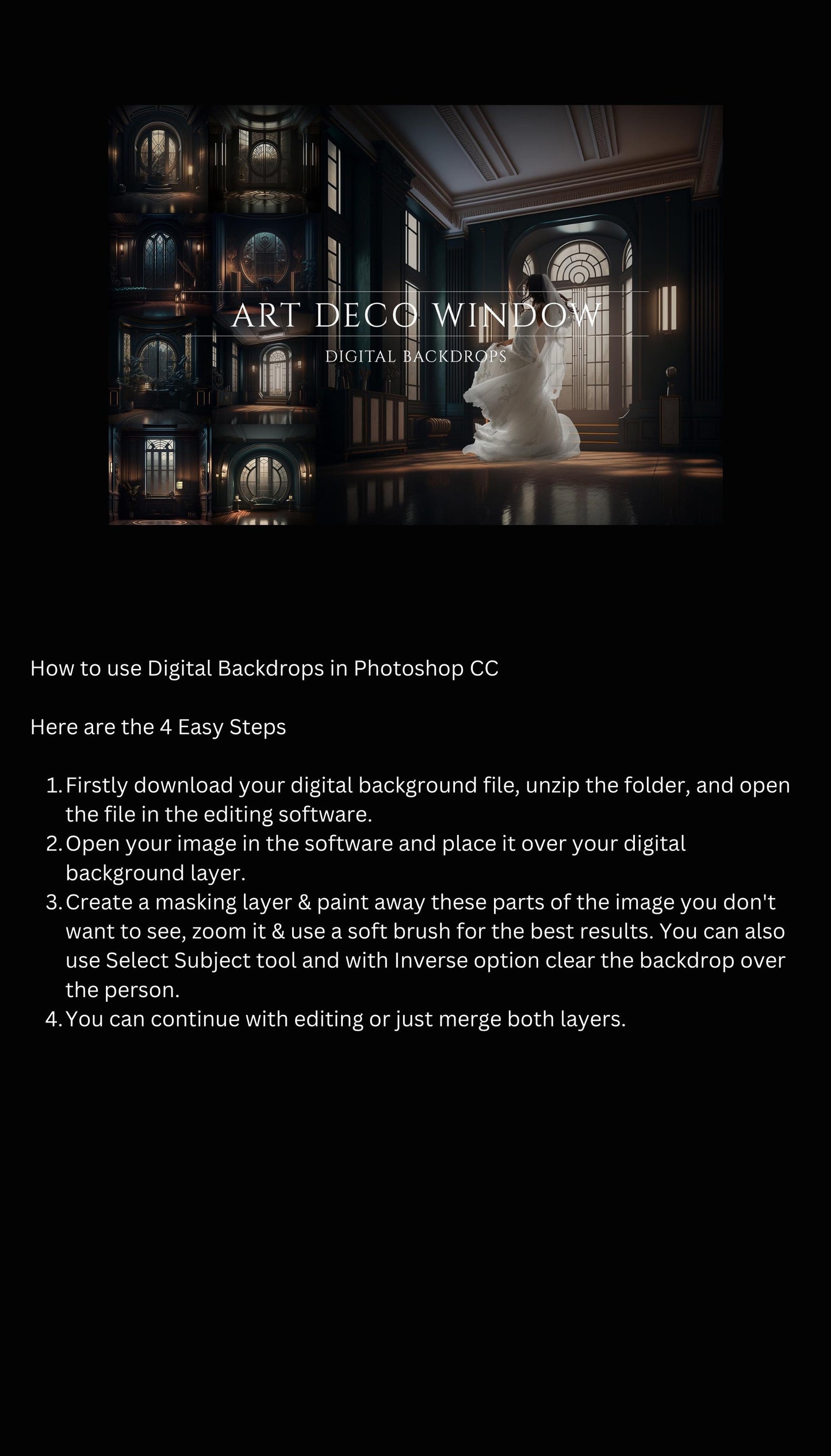 8 Art Deco Dark Room Digital Backdrop