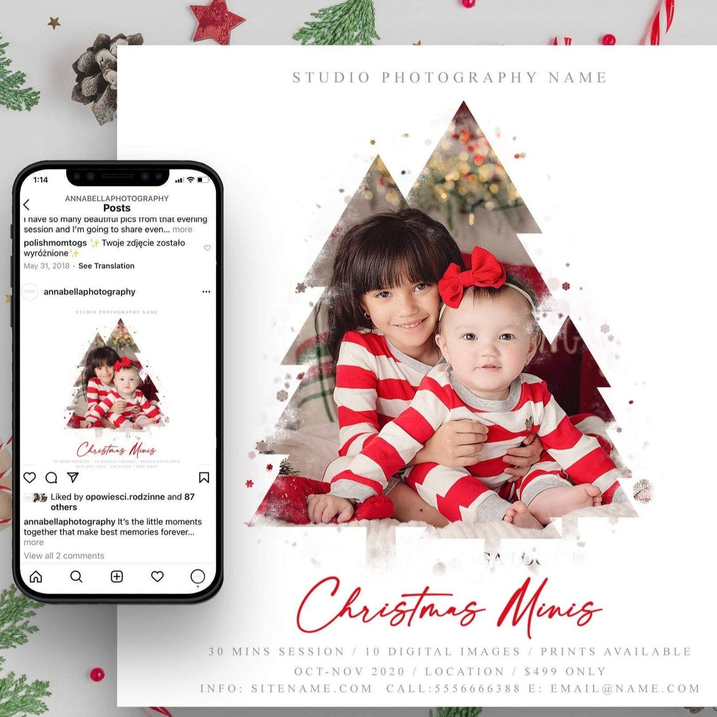 Christmas Mini Session, Photoshop Template