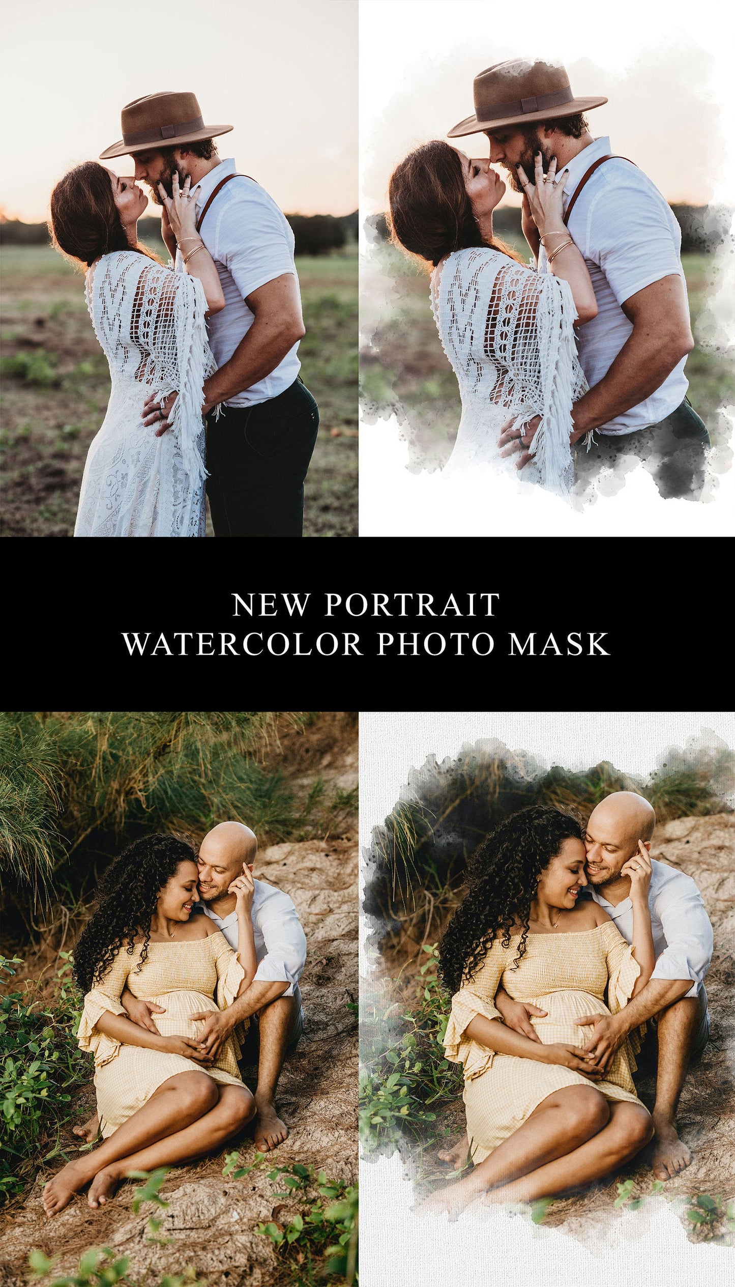Watercolor Portrait Photo Mask PSD Template
