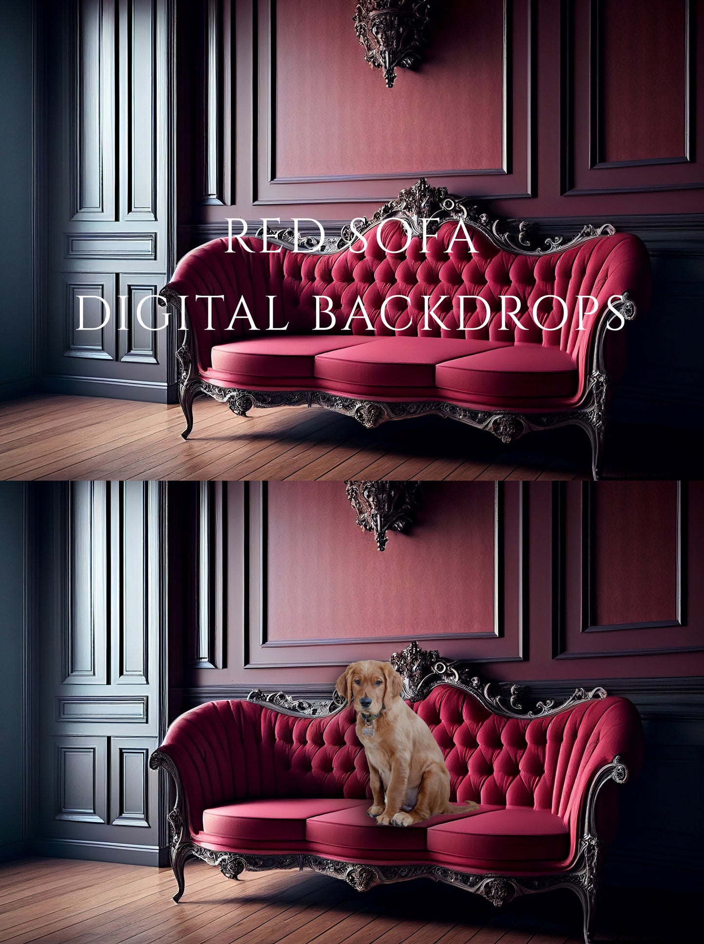 Red Vintage Sofa Digital Backdrops
