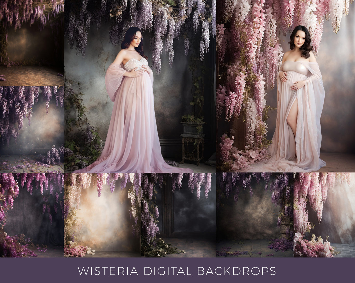 14 Wisteria Floral Digital Backdrops