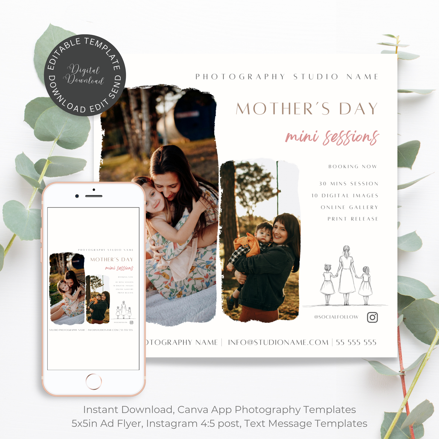 Mother's Day Mini Session Bundle Photography CANVA Template