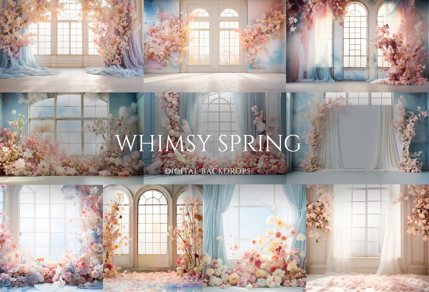 White Whimsy Spring Floral Digital Room Backdrops