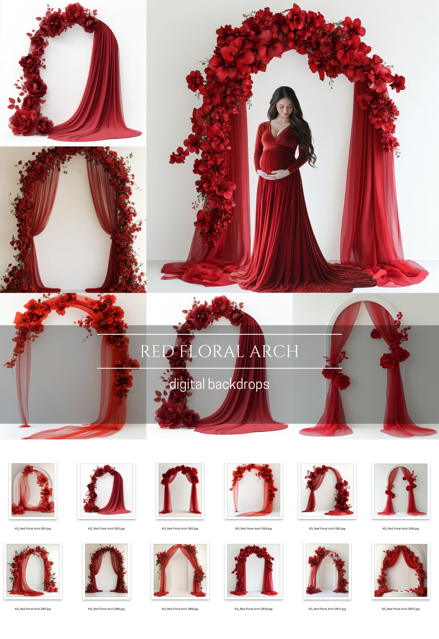 Red Floral Arch Digital Backdrops