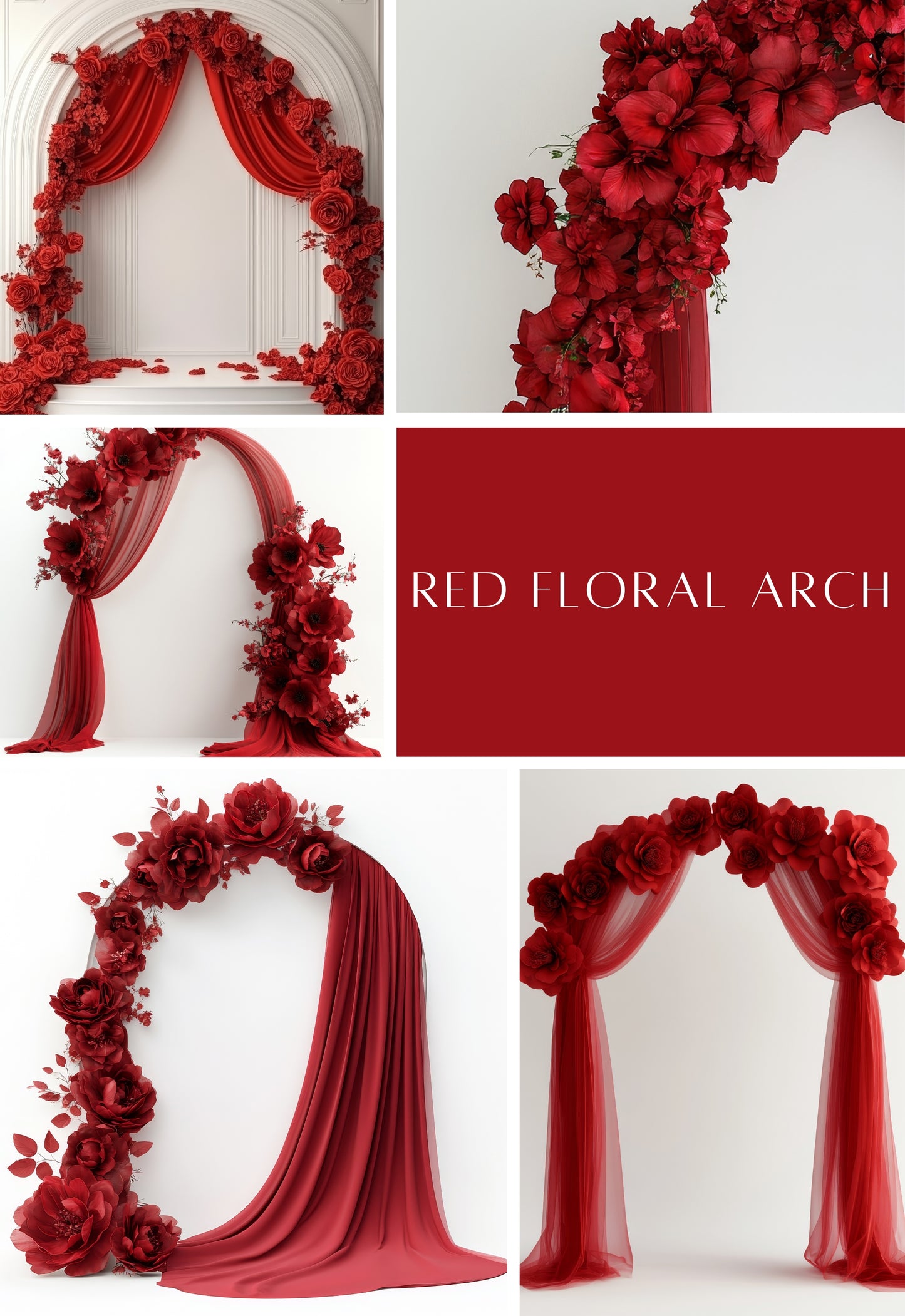 Red Floral Arch Digital Backdrops