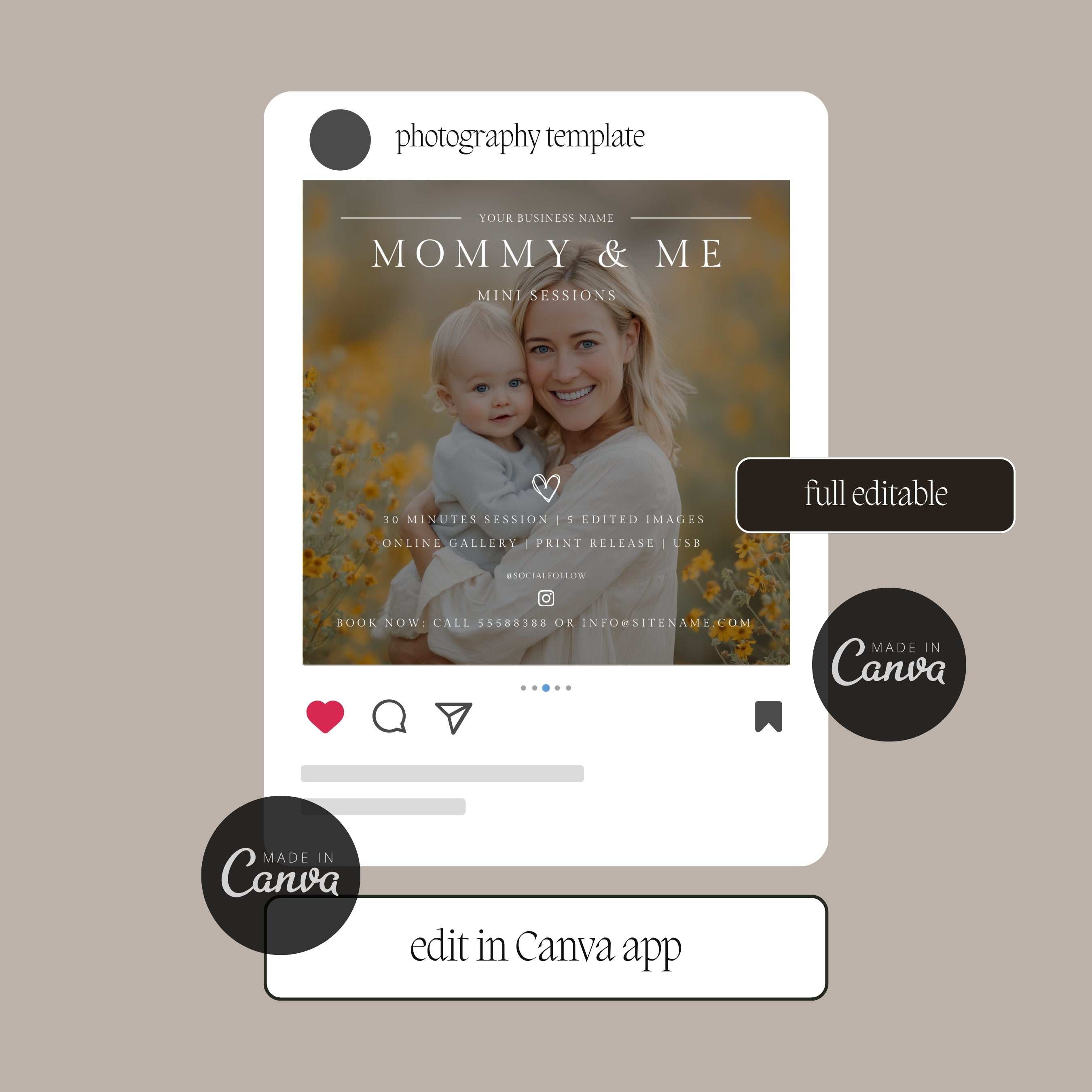 Mothers Day Mini Sessions Photography Editable Marketing Board Template