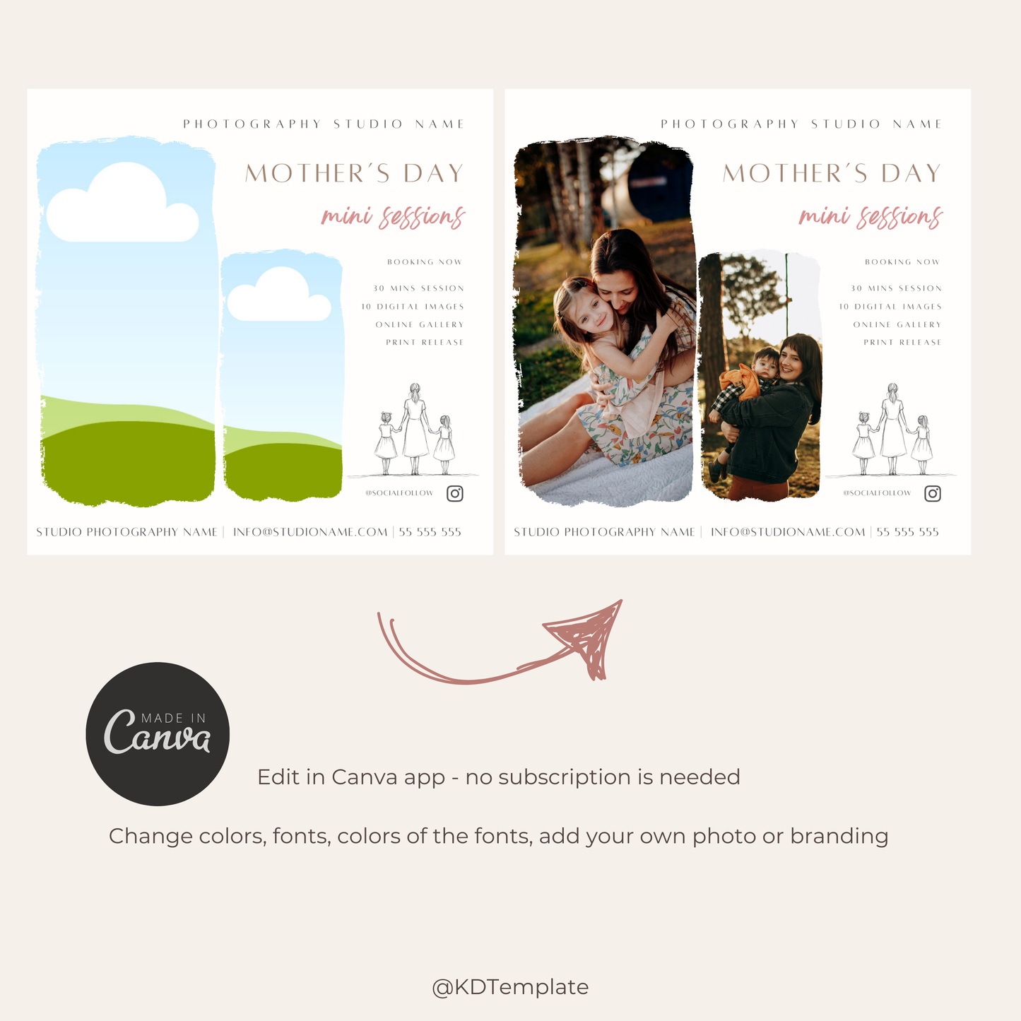 Mother's Day Mini Session Bundle Photography CANVA Template