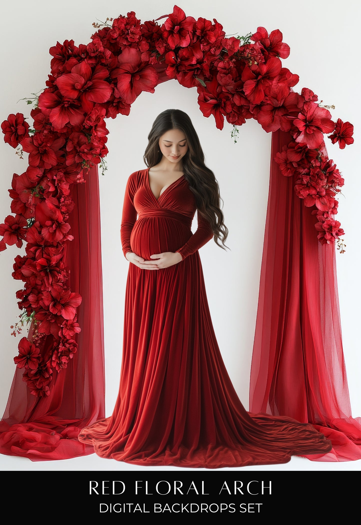 Red Floral Arch Digital Backdrops