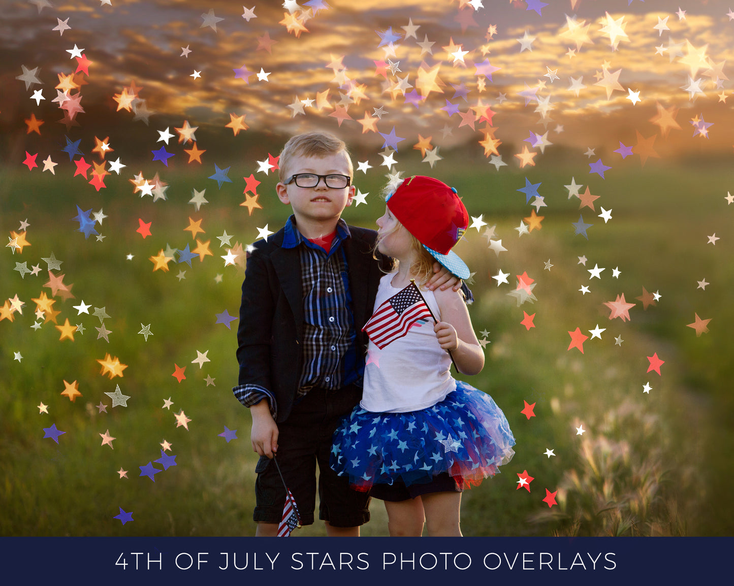 4th of July Patriotic Bokeh Stars Photoshop Overlays