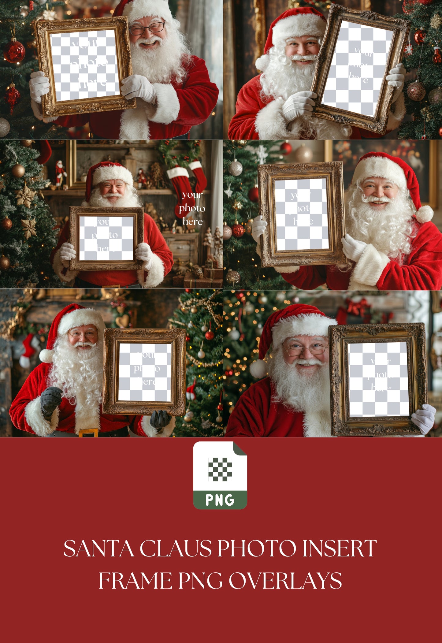 Santa Claus Photo Frame Insert PNG Overlay Christmas Backdrop