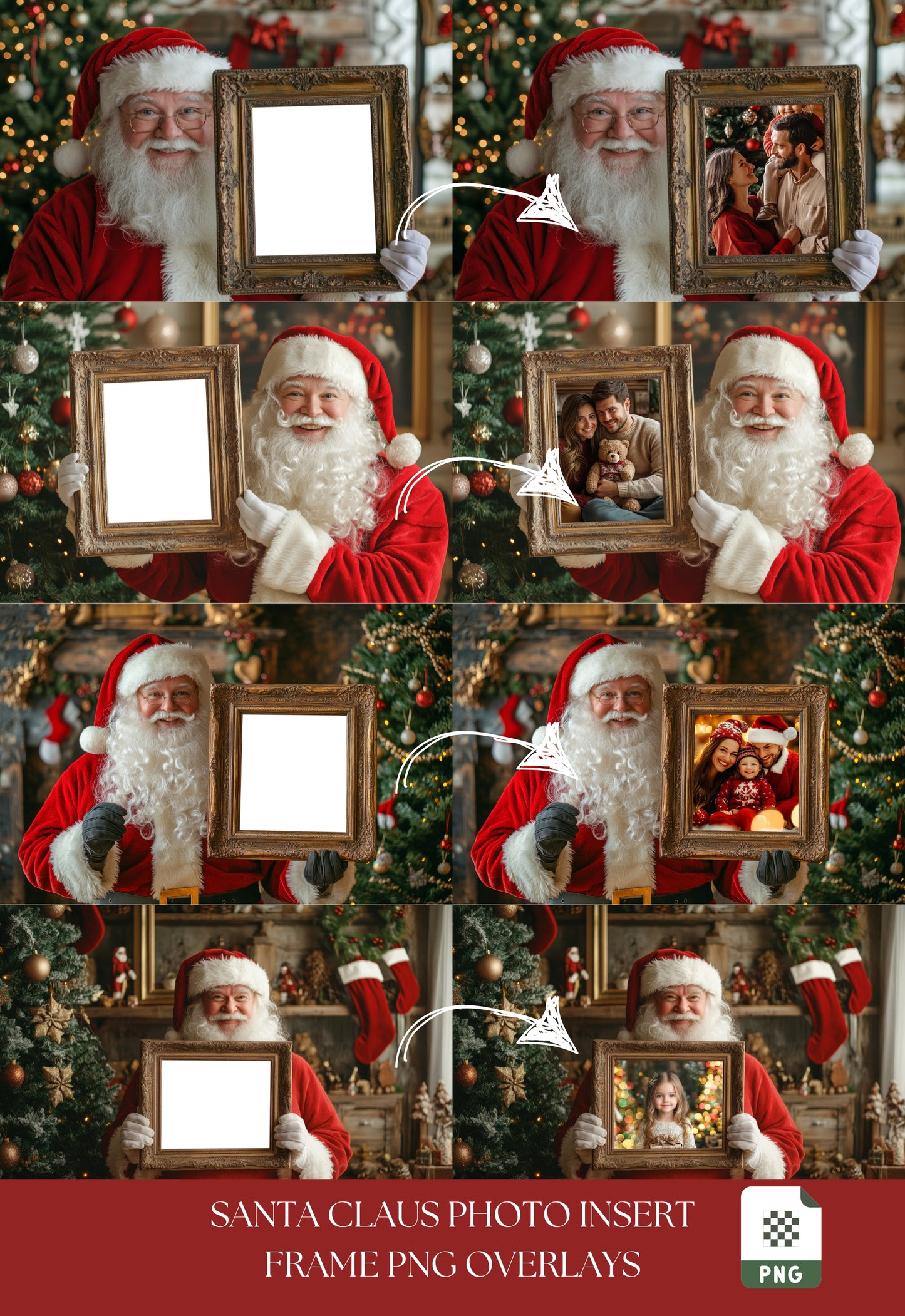 Santa Claus Photo Frame Insert PNG Overlay Christmas Backdrop