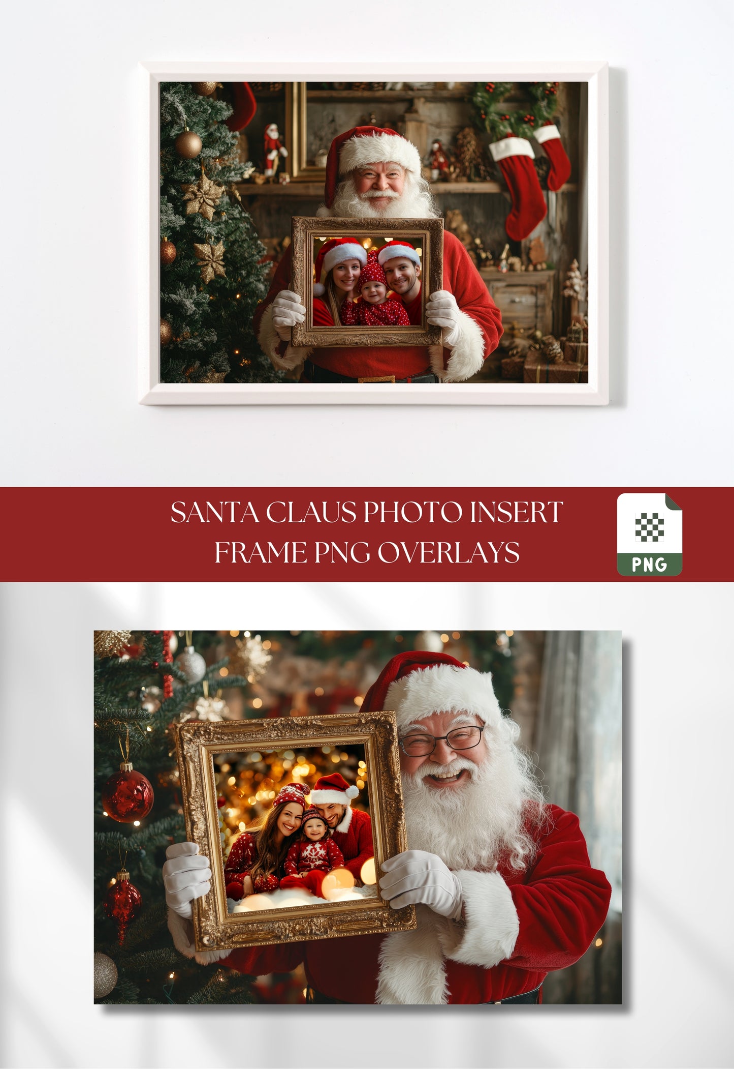 Santa Claus Photo Frame Insert PNG Overlay Christmas Backdrop