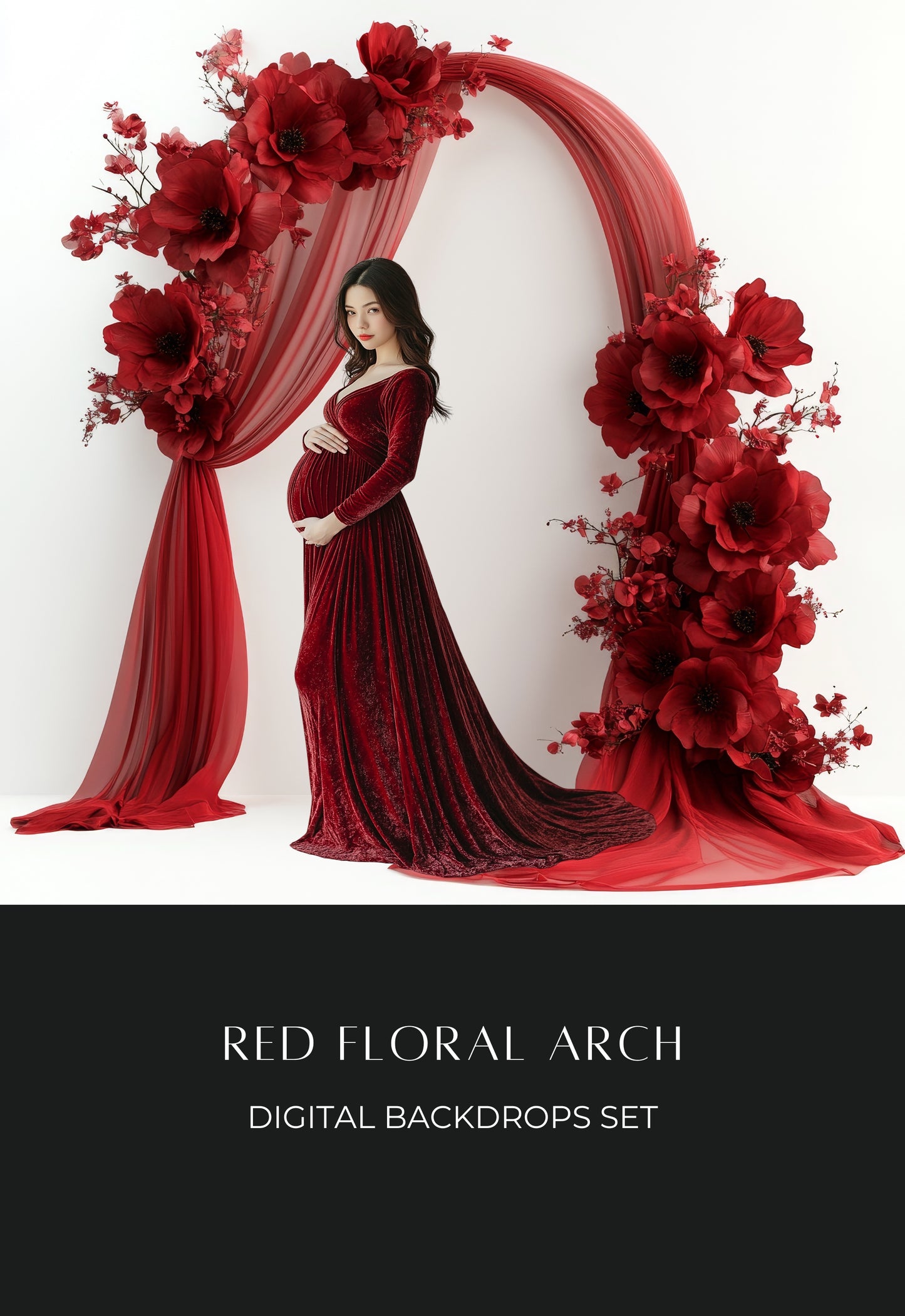 Red Floral Arch Digital Backdrops