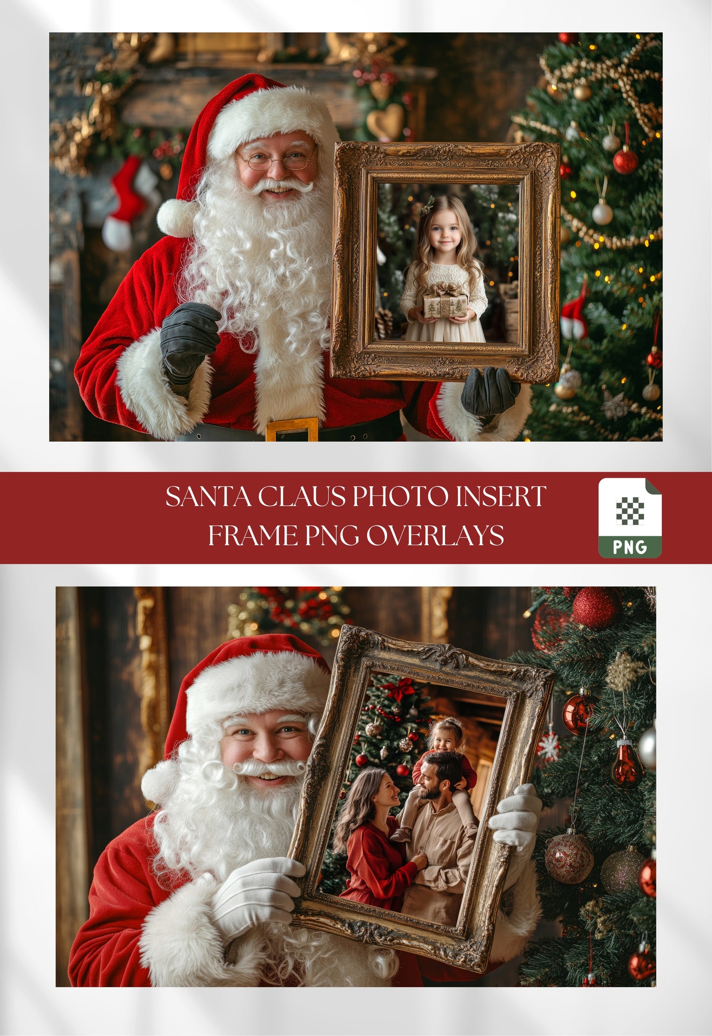 Santa Claus Photo Frame Insert PNG Overlay Christmas Backdrop