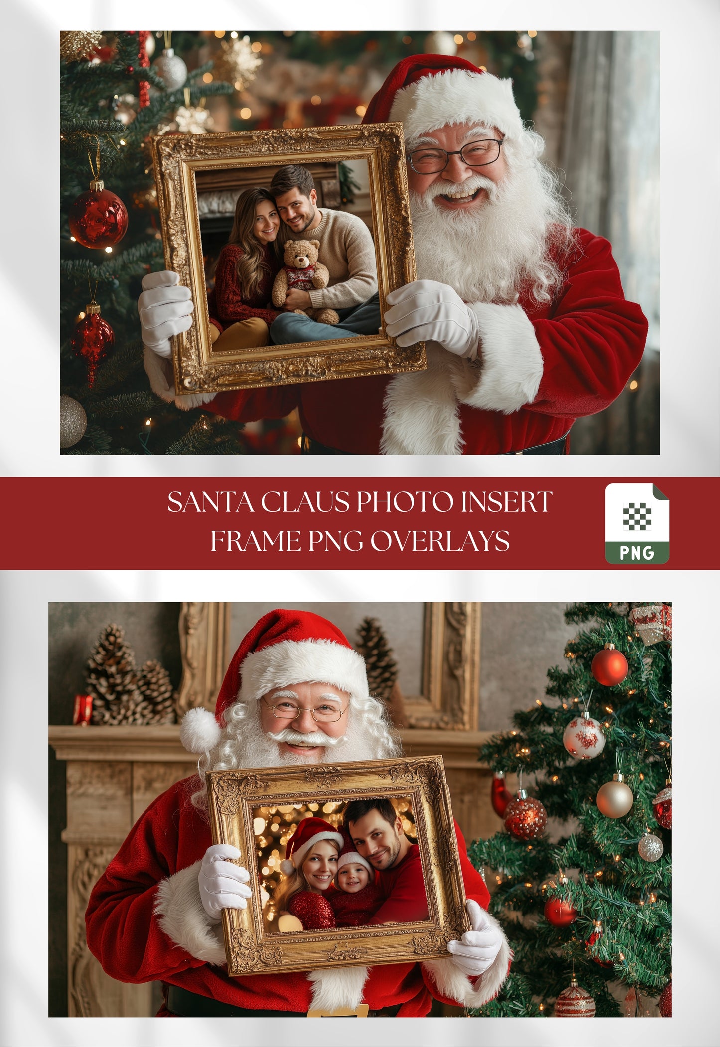 Santa Claus Photo Frame Insert PNG Overlay Christmas Backdrop