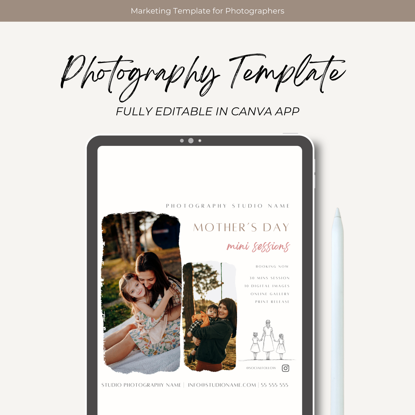 Mother's Day Mini Session Bundle Photography CANVA Template