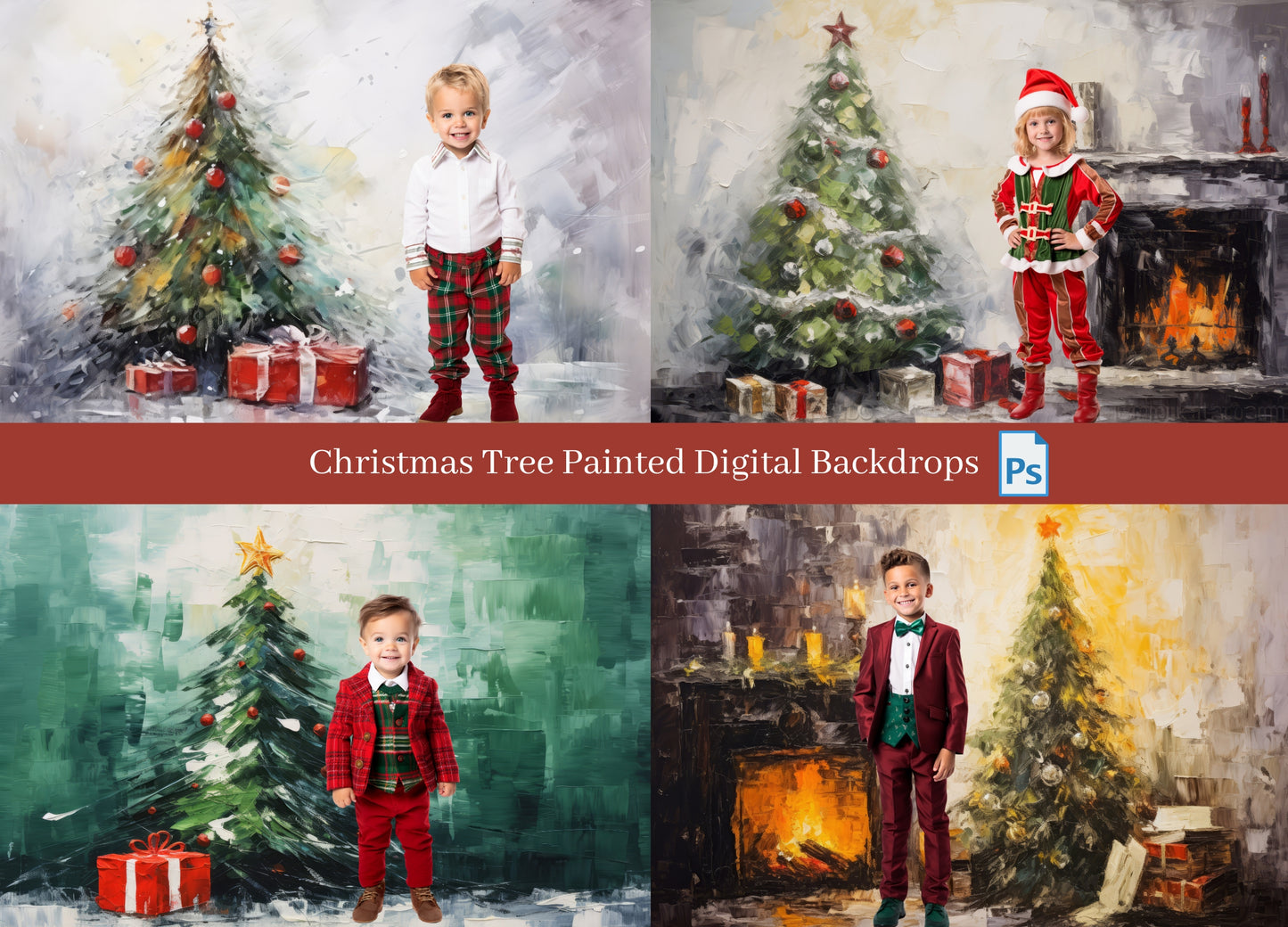 Christmas Tree Painted Digital Backdrops