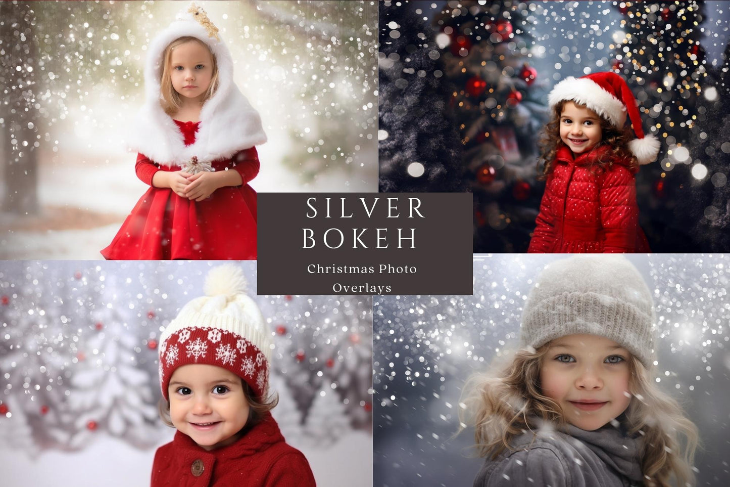 Silver Bokeh Light Christmas Overlays