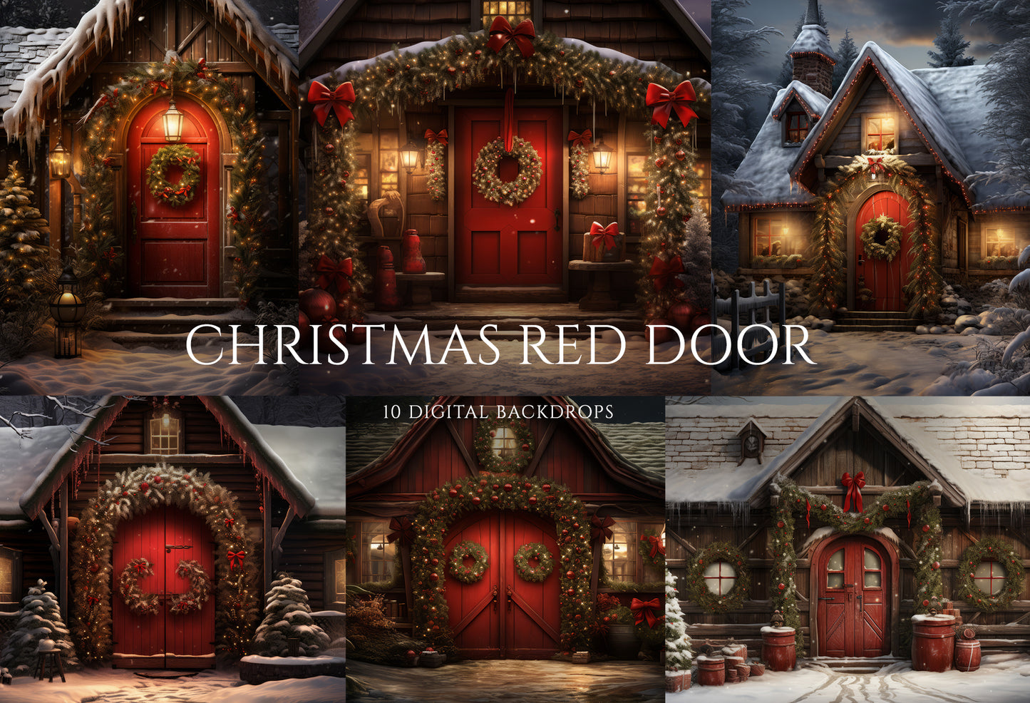 Christmas Red Door Digital Backdrops