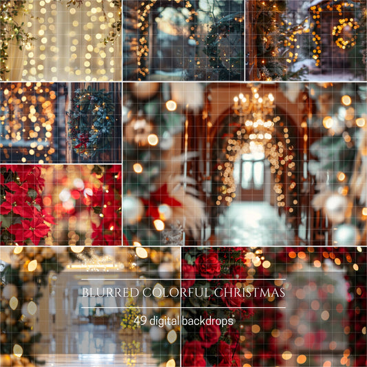 Colorful Christmas Blurred Digital Backdrop Overlays