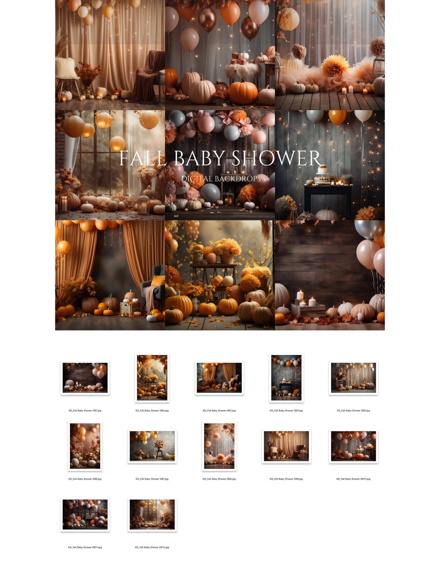 Fall Floral Baby Shower Digital Backdrops