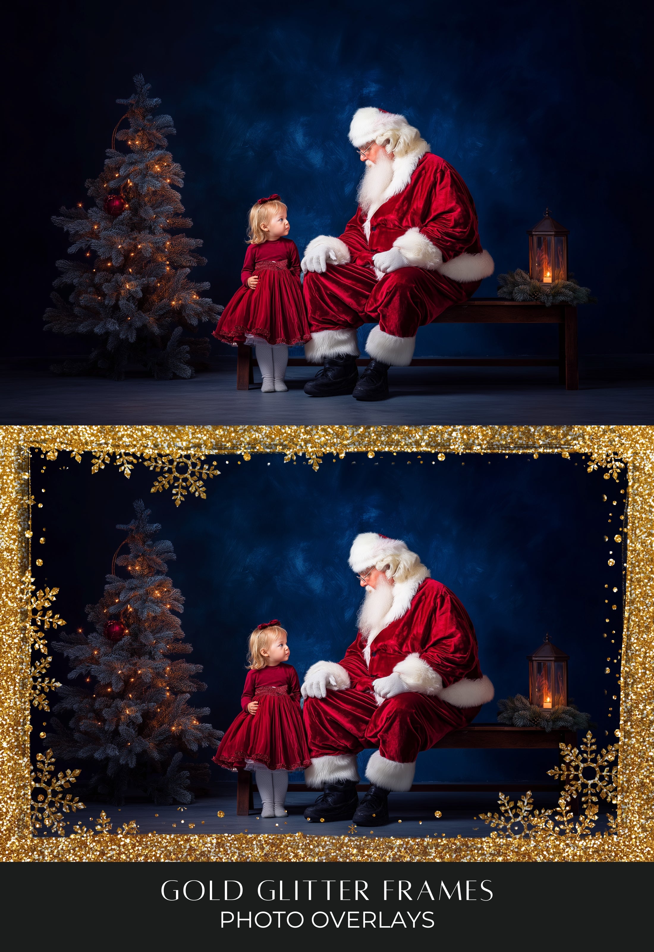 Christmas Gold Glitter Photo Frame PNG Overlays