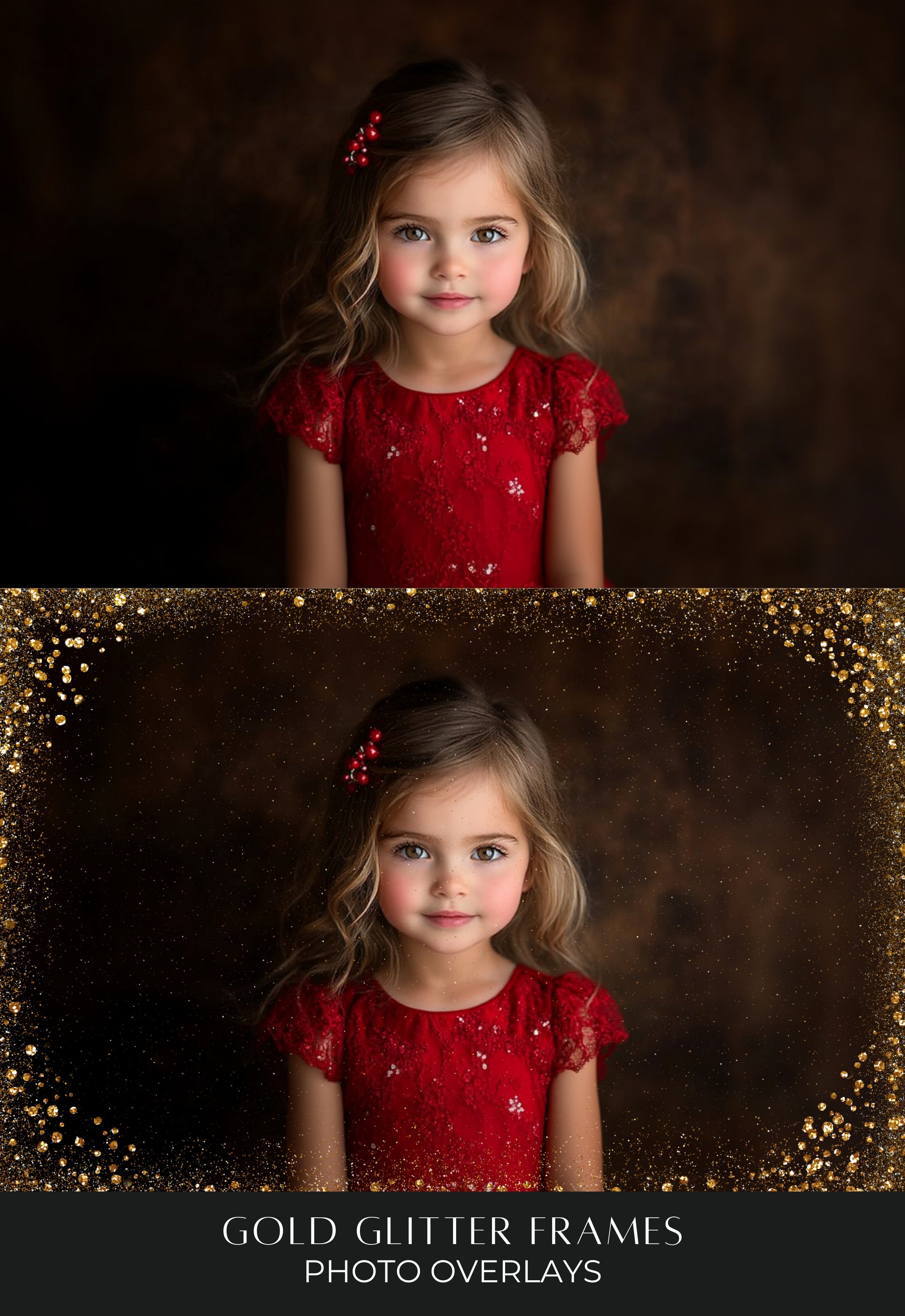 Christmas Gold Glitter Photo Frame PNG Overlays