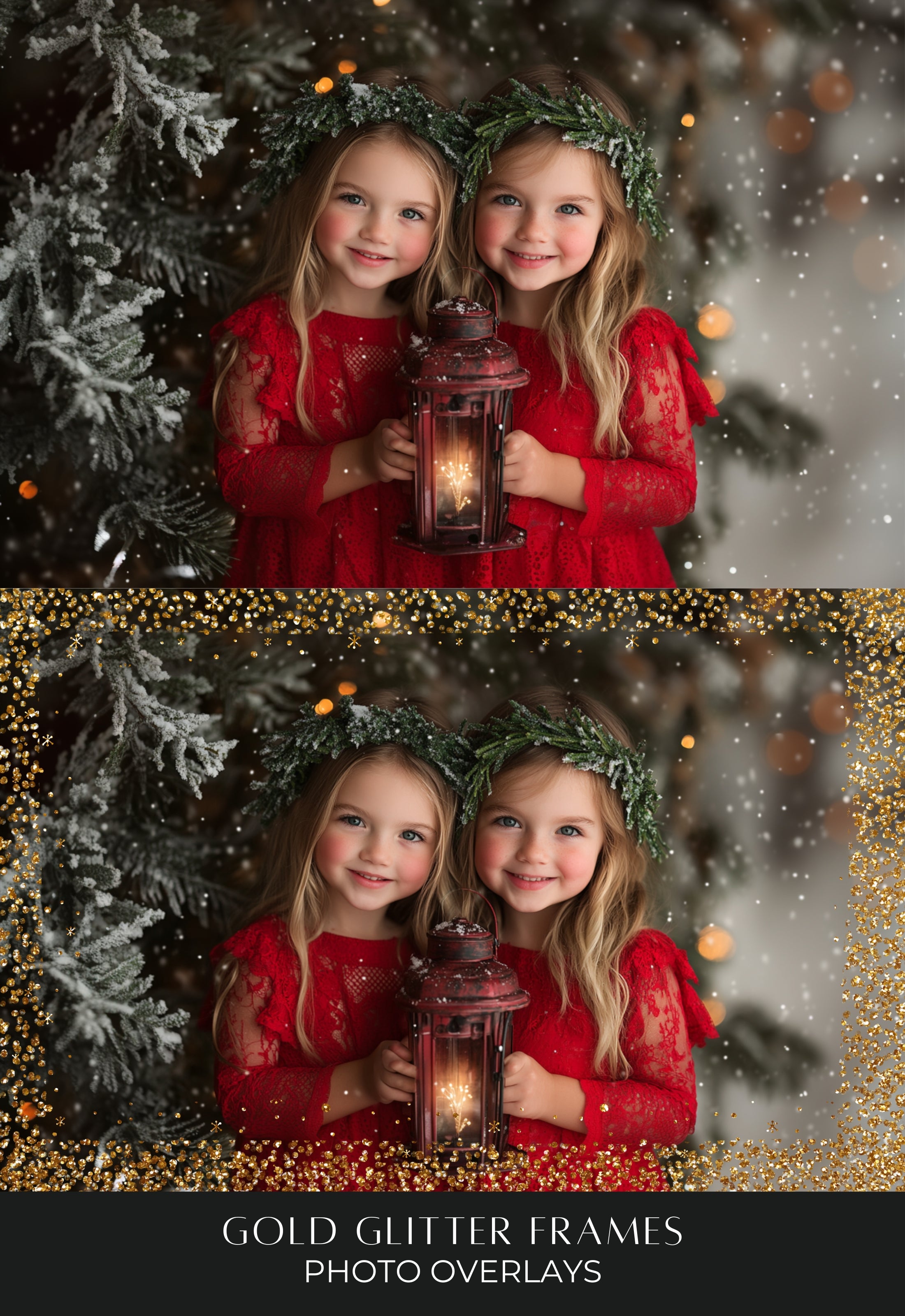 Christmas Gold Glitter Photo Frame PNG Overlays