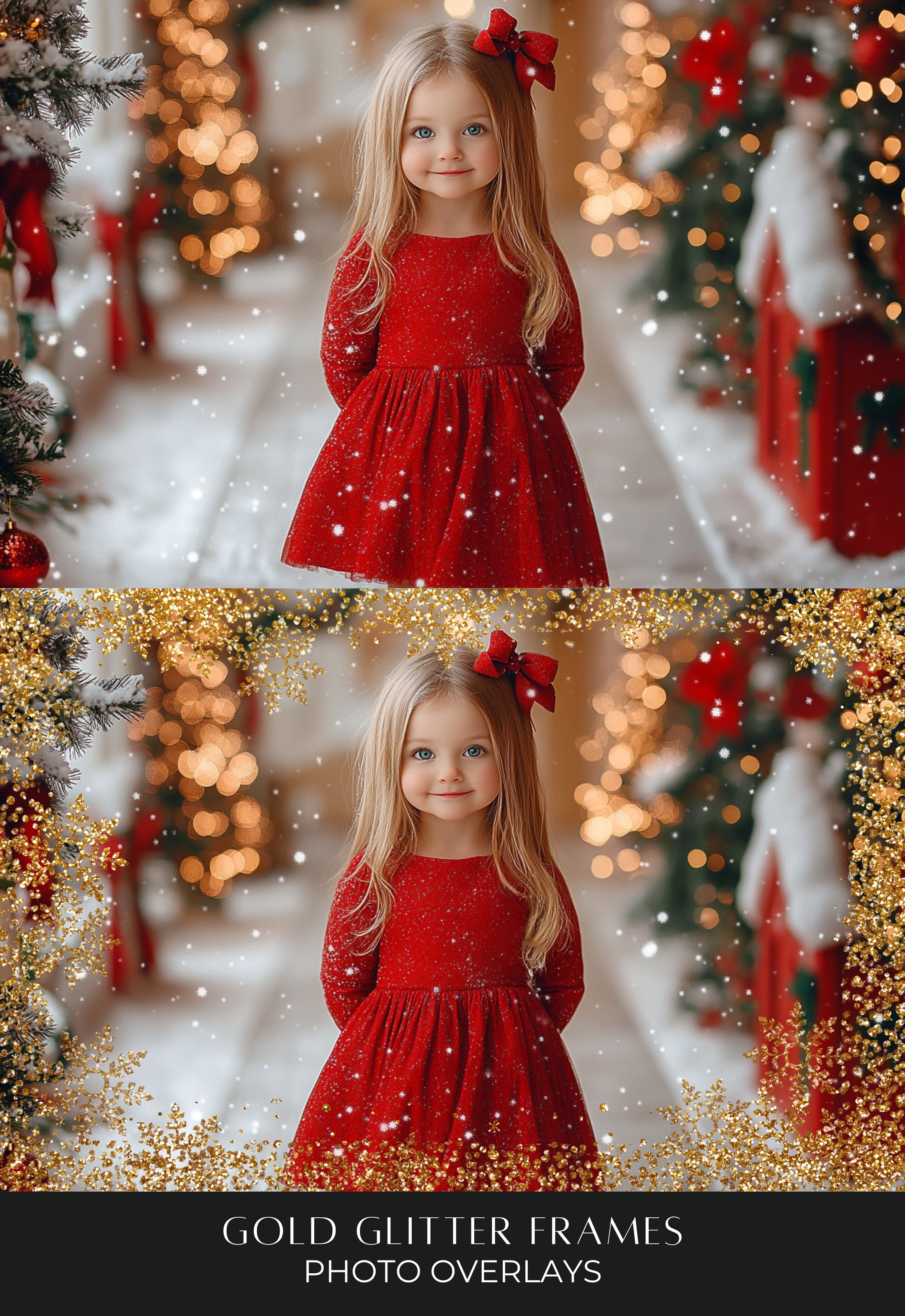 Christmas Gold Glitter Photo Frame PNG Overlays