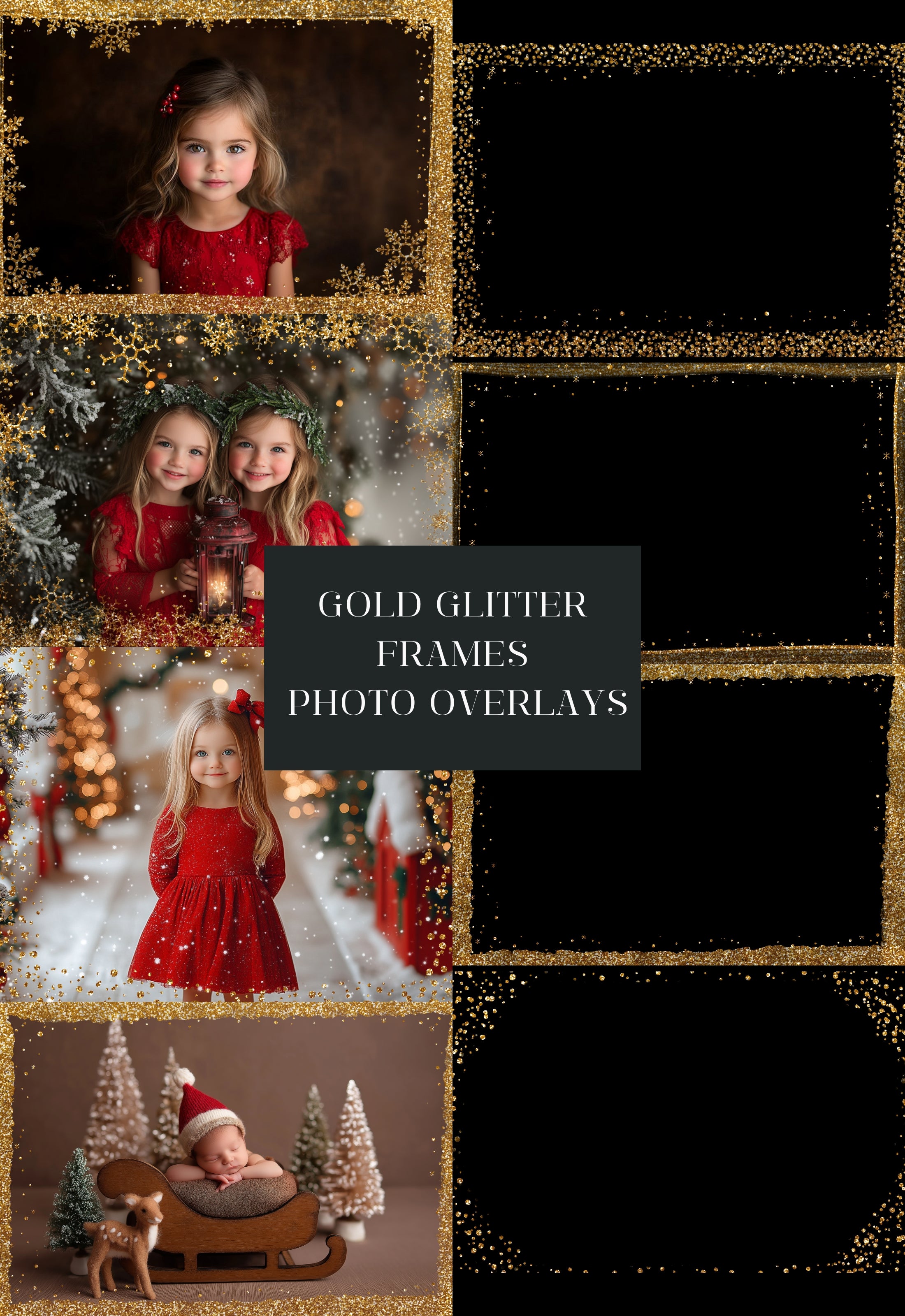 Christmas Gold Glitter Photo Frame PNG Overlays