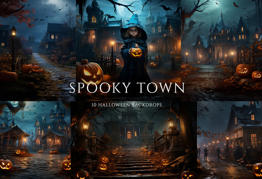 Spooky Town Halloween Digital Backdrops