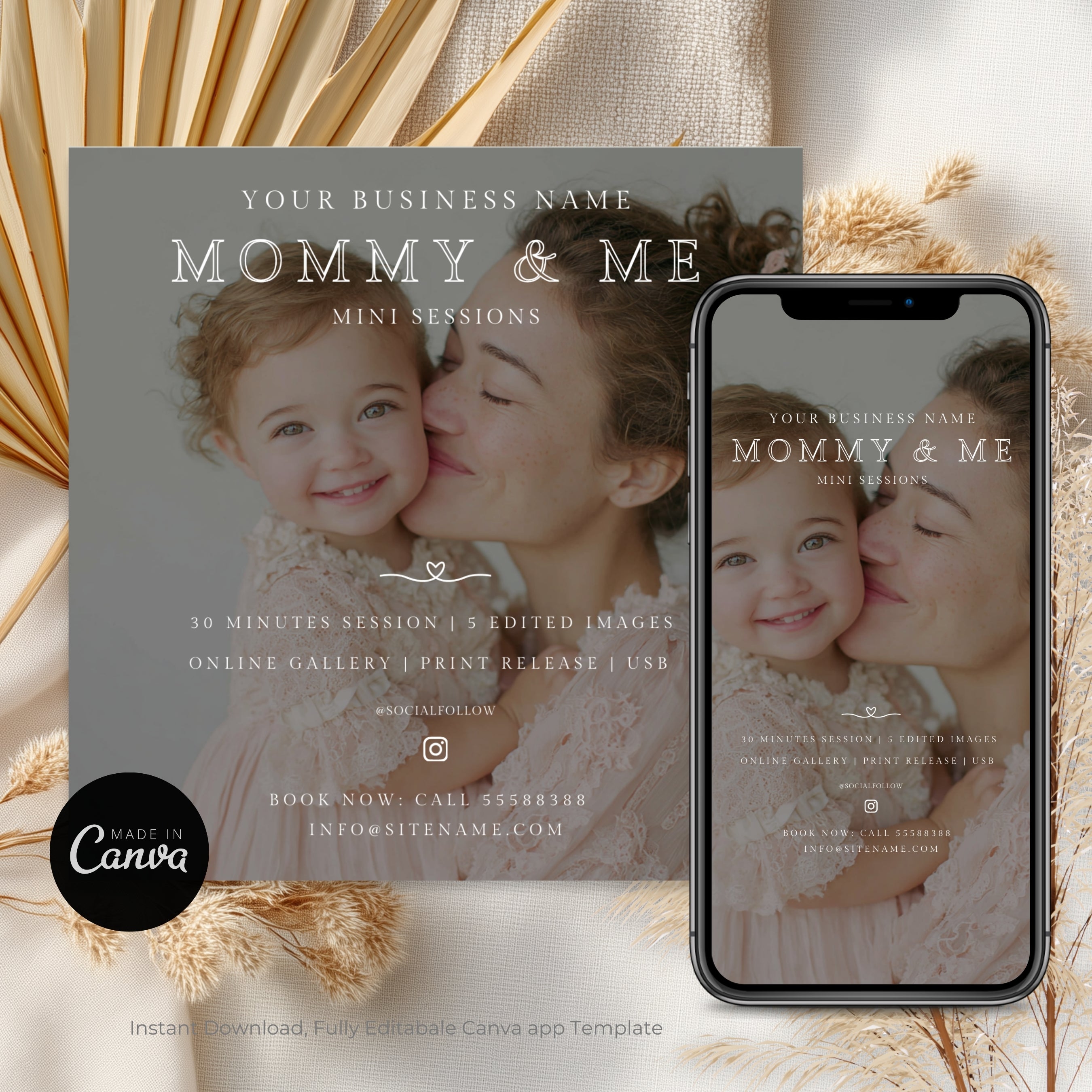 Mommy and Me Mini Sessions Photography Editable Marketing Board Template