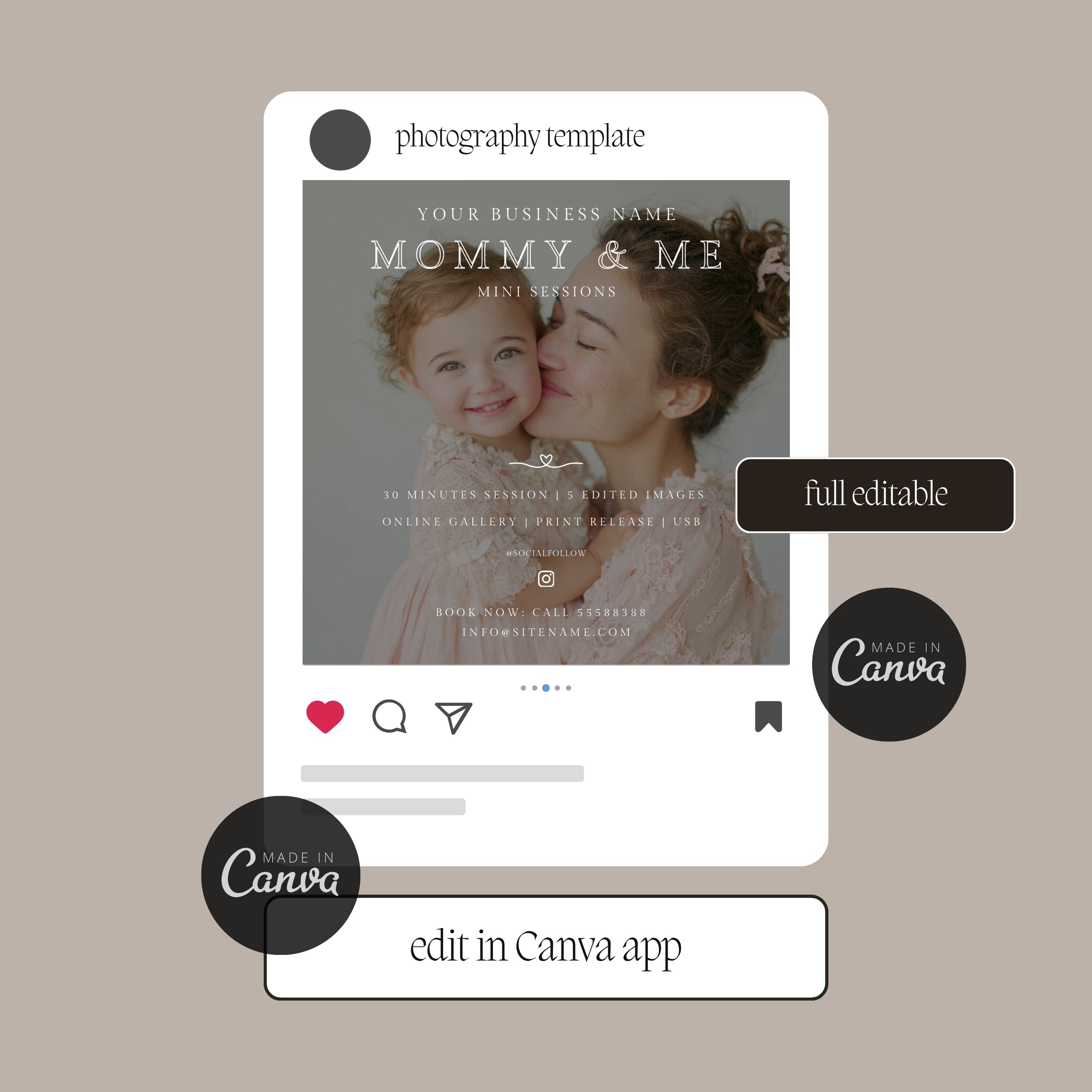 Mommy and Me Mini Sessions Photography Editable Marketing Board Template
