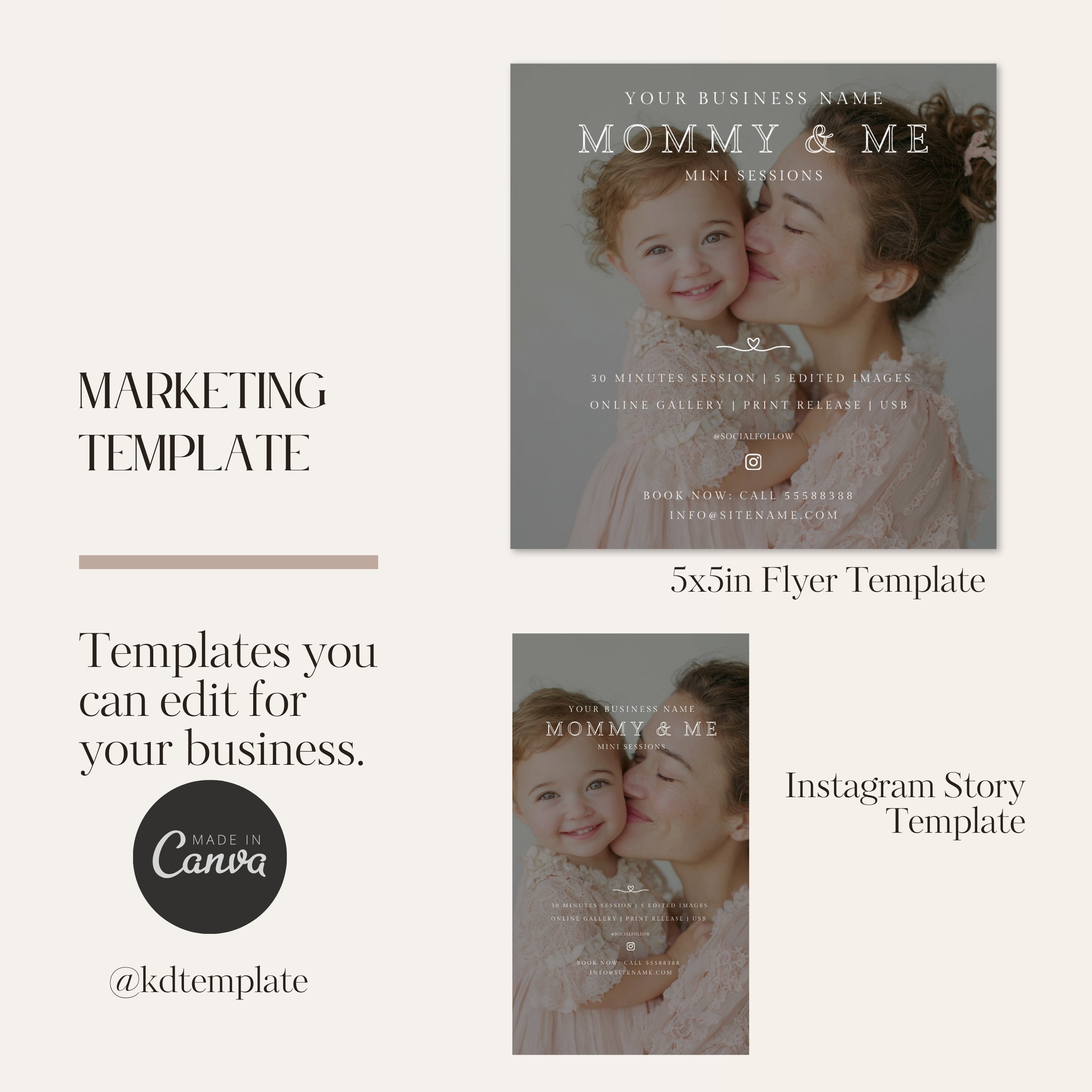 Mommy and Me Mini Sessions Photography Editable Marketing Board Template