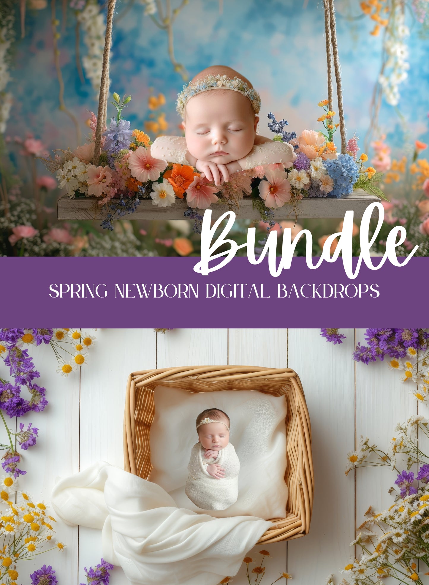 Bundle Spring Newborn Floral Digital Backdrops