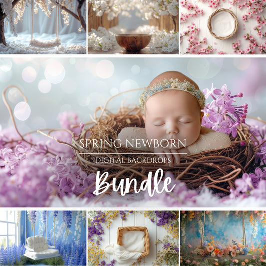 Bundle Spring Newborn Floral Digital Backdrops